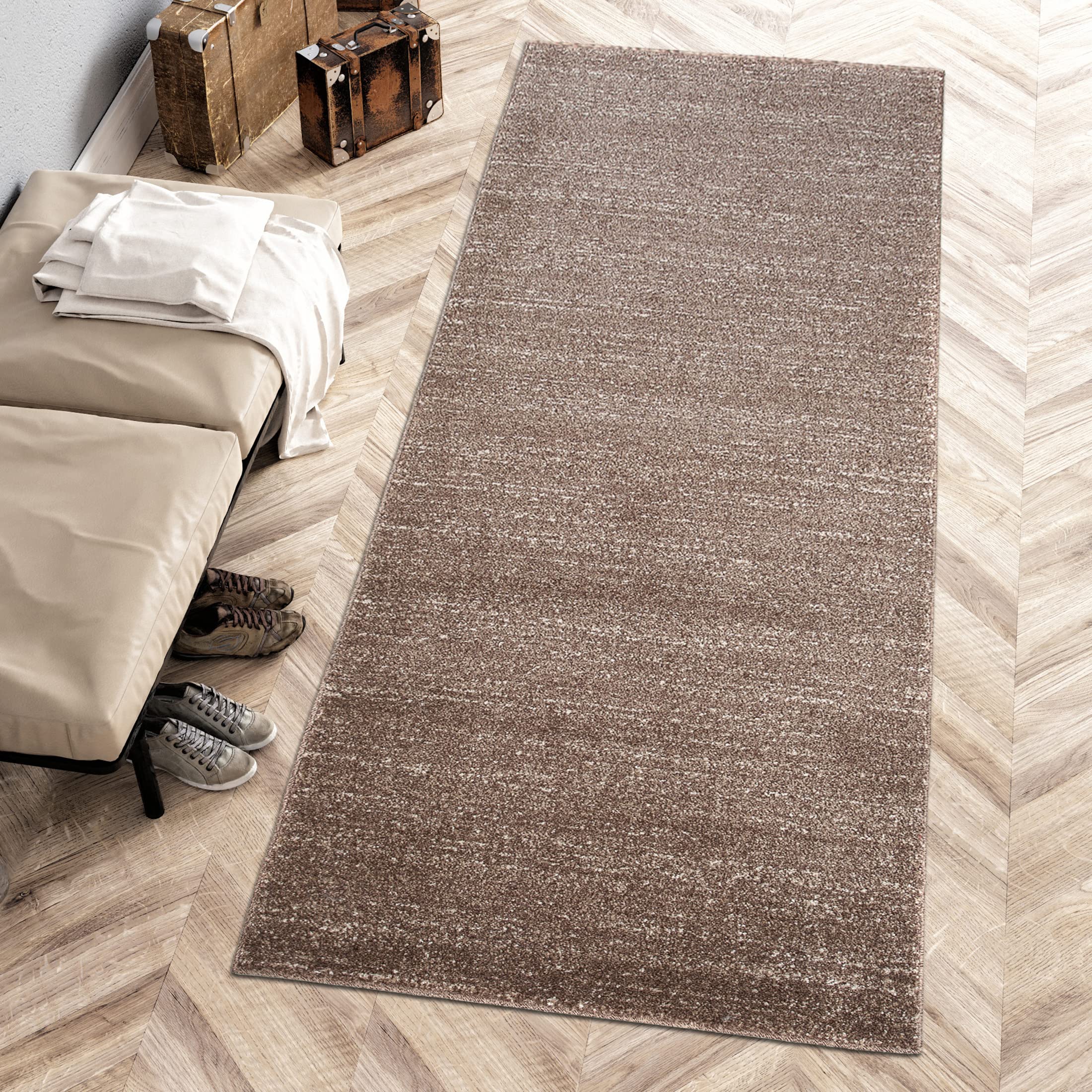 Mazovia Tapis de Couloir Couloir 100x150cm Marron Uni Doux Chauffage au Sol