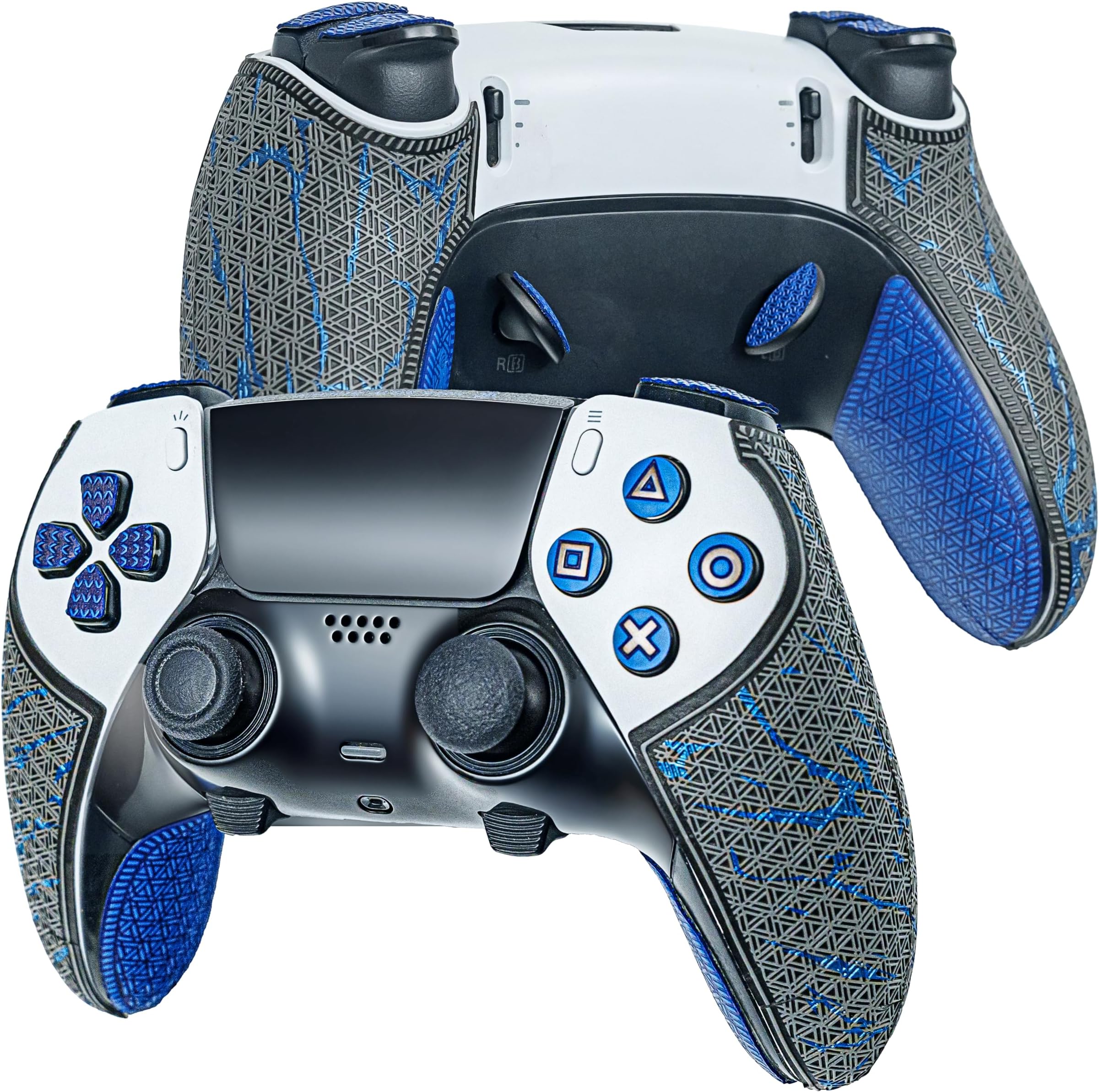 Controller Grips, Skin kit,Anti-Skid, Multi-Texture, Sweat Absorption, Pre-Cut Grips Tape, by SHADOW BOOLT (Metallisch Gray & Blue, 2.0 for DualSense Edge)