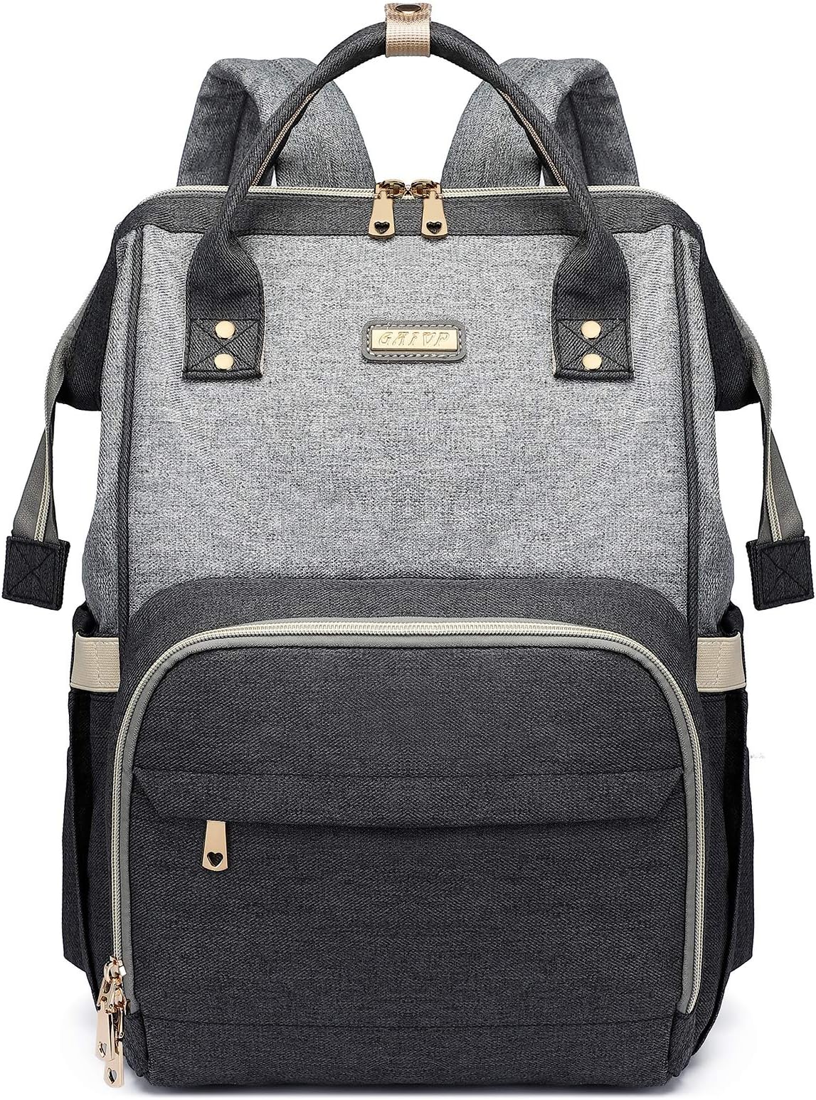 GAIVP Diaper Bag Backpack for Women, Baby Bags for Girls,Diaper Bag with Changing Pad, and Insulated Pockets (Dark Grey +Light Grey)