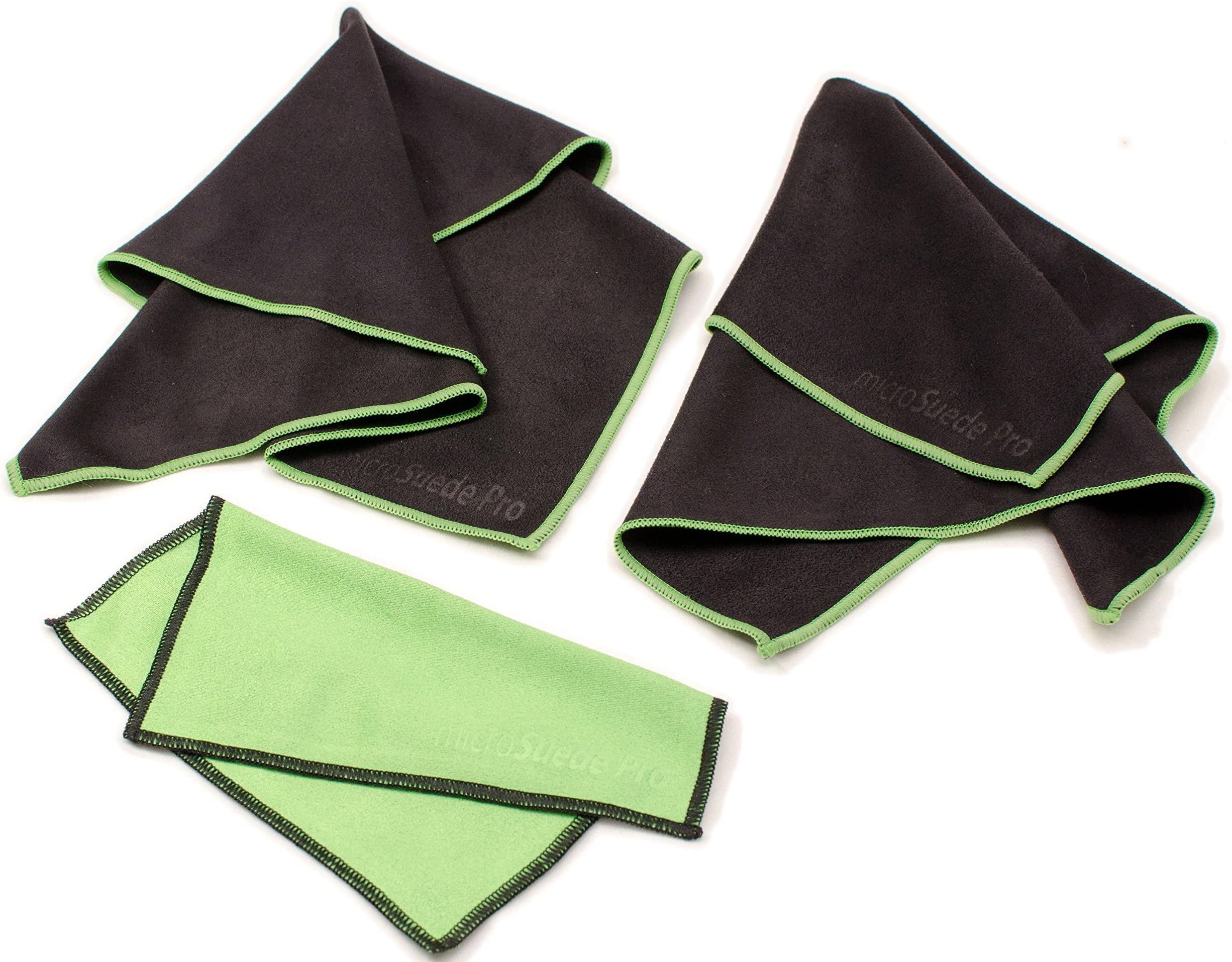 (Large 3-pack) Premium Microfiber Cleaning Cloth For Glass, Camera Lenses, Phones, Tablets, Flat Screen TVs (2 Large Black, 1 Small Green) - 12"x12" by microSuede Pro