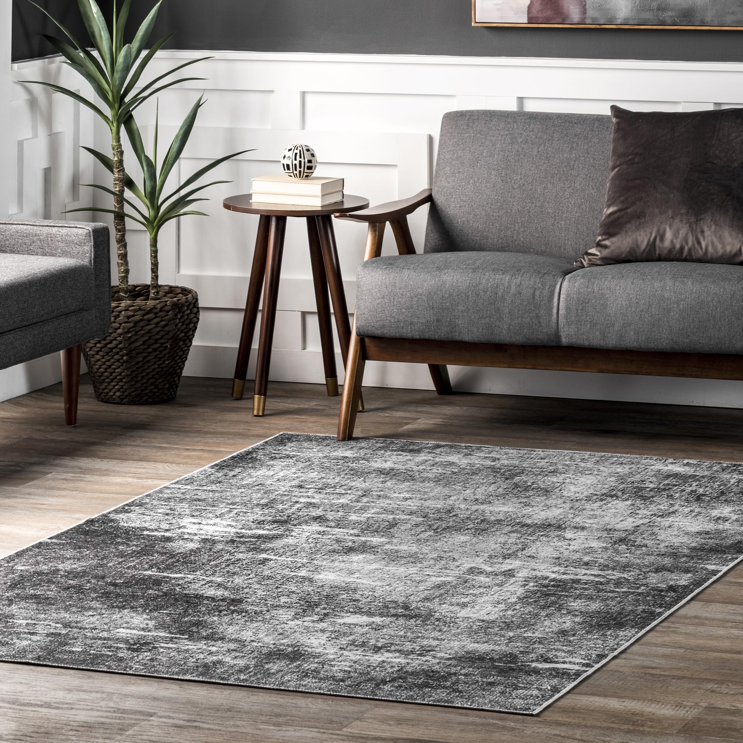 Tapis lavable 5x8 nuLOOM Corinna tapis moderne abstrait gris charcoal salon