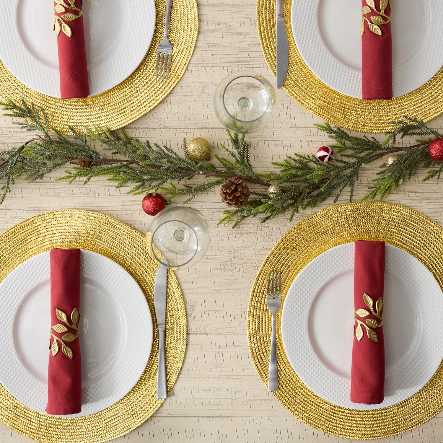 DII Woven Placemats Collection Metallic Round Placemat Set, 15", Gold, 6 Piece