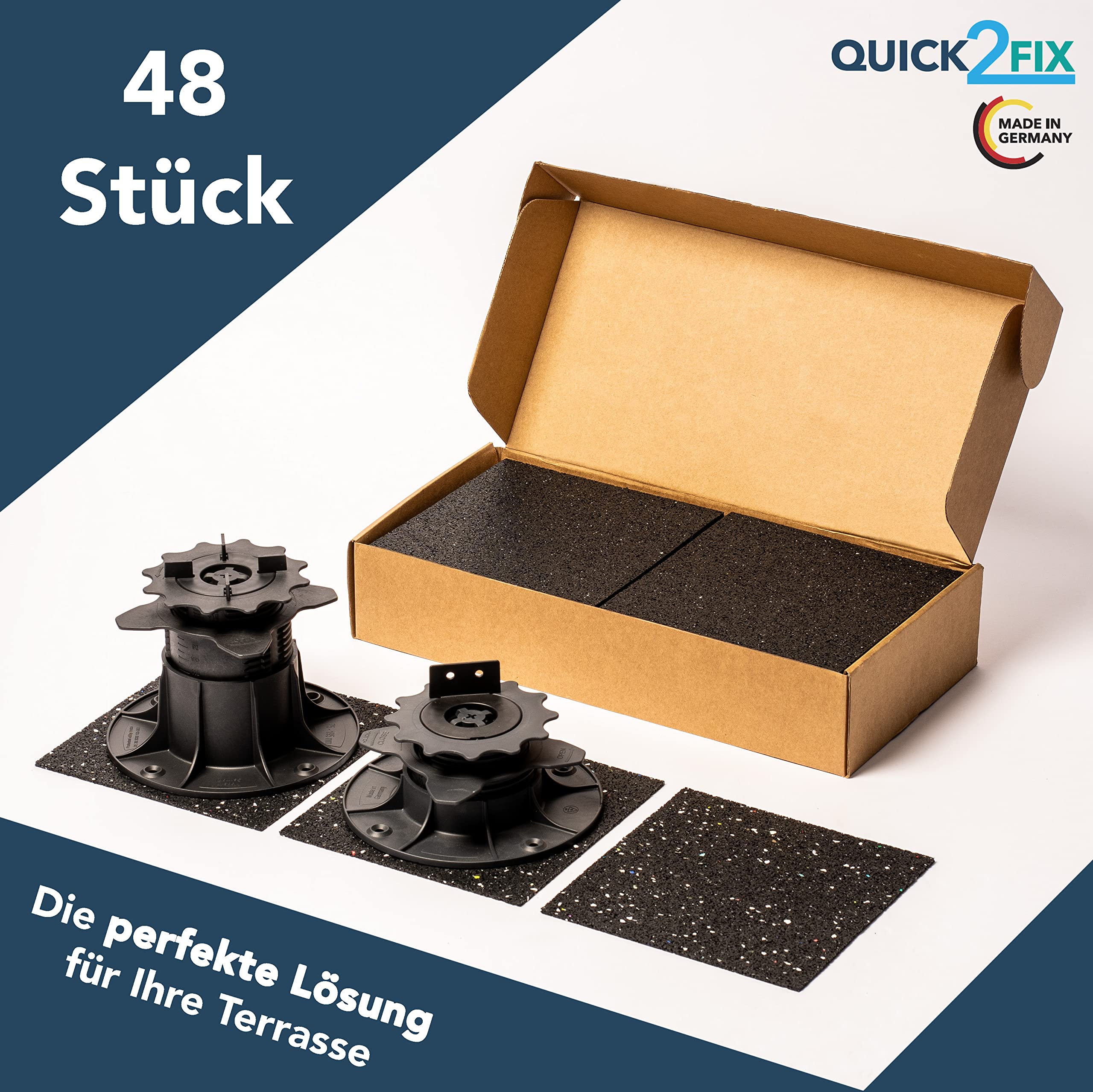 24 Stk. Terrassenpads für Stelzlager (Gummi-Pads 195 x 195 x 6,0 mm) für eine stabile Terrassenkonstruktion – Made in Germany