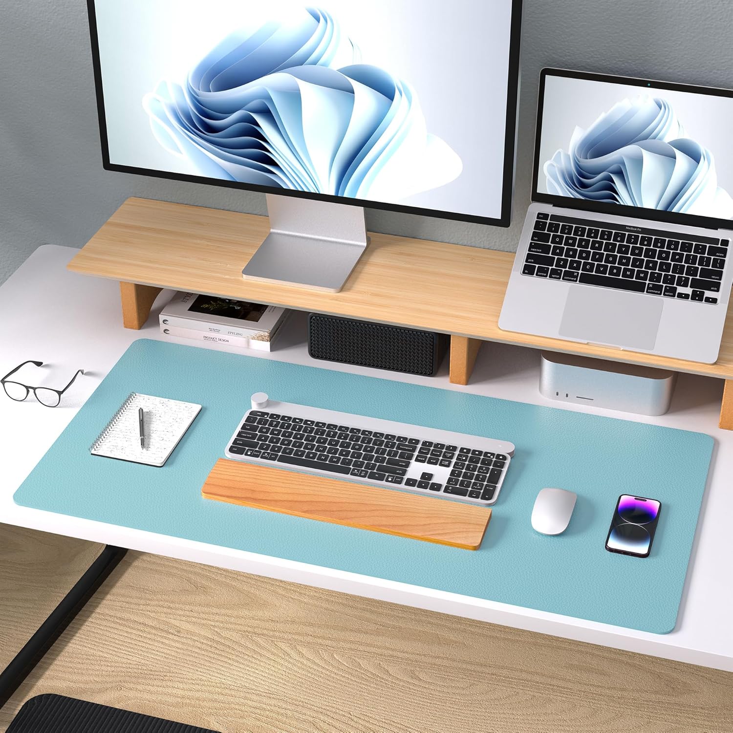 Aothia Large PU Leather Desk Pad Protector – Non-Slip Mouse Pad & Writing Mat for Office/Home, Waterproof, Easy to Clean(23.6" x 13.7", Blue Topaz) - Image 8