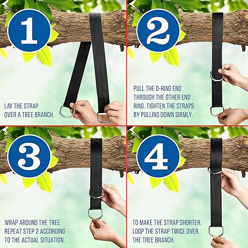 Miniatura 5 de Correas ajustables para árbol  Montaje universal para asientos oscilantes con cuerda, configuración rápida para uso en interiores y exteriores,