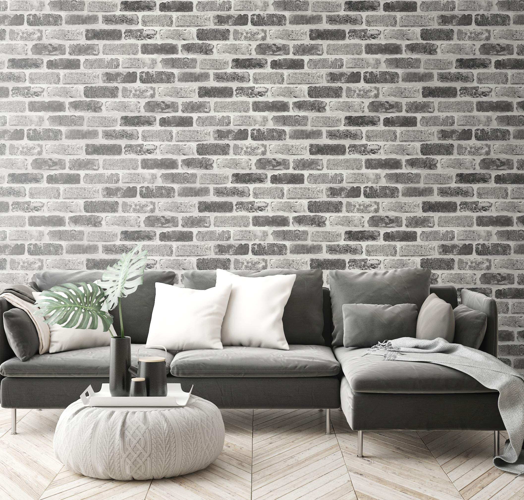 NextWall Papel pintado de ladrillo sintético lavado para despegar y pegar (gris)