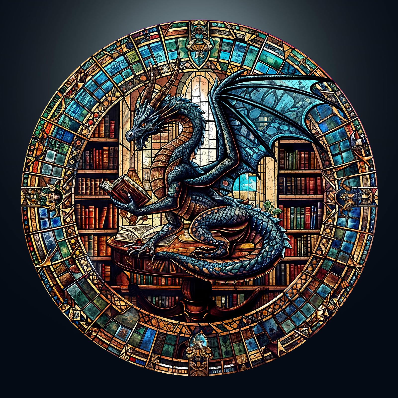 Charmible Puzzle 1000 Teile Erwachsene, Puzzle Drache, Jigsaw Puzzle Rund | 67.5x67.5cm Erwachsene Puzzle,Puzzle Rund 1000 Teile,Papier Flache Puzzle mit 3D-Visualeffekte,Puzzle Schwer Anspruchsvoll