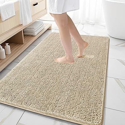 OLANLY Bathroom Rugs 36x24, Extra Soft Absorbent Chenille Bath Rugs, Rubber Backing Quick Dry, Machine Washable Bath Mats for Bathroom Floor, Tub and Shower, Home Decor Accessories, Black
