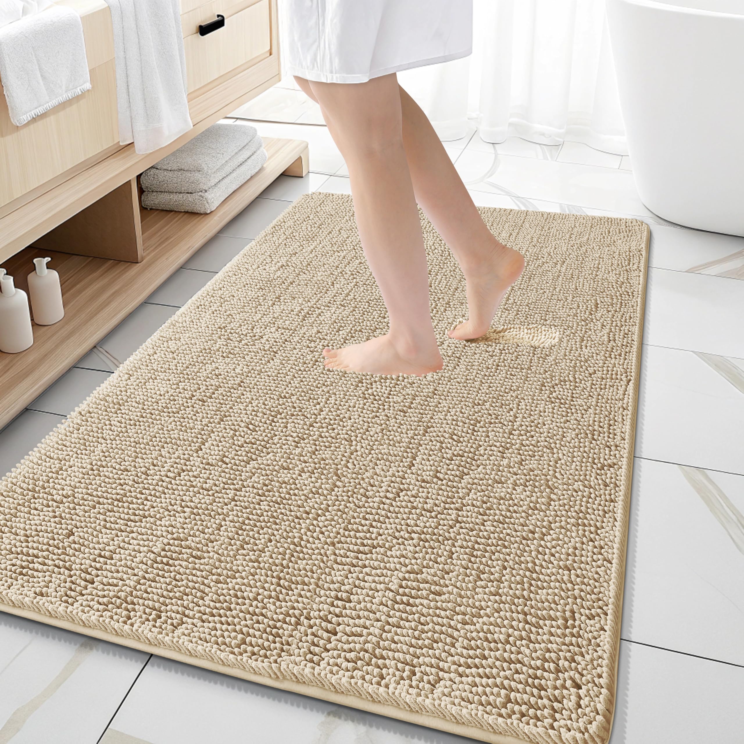 OLANLY Bathroom Rugs 59x35, Extra Soft Absorbent Chenille Bath Rugs, Rubber Backing Quick Dry, Machine Washable Bath Mats for Bathroom Floor, Tub and