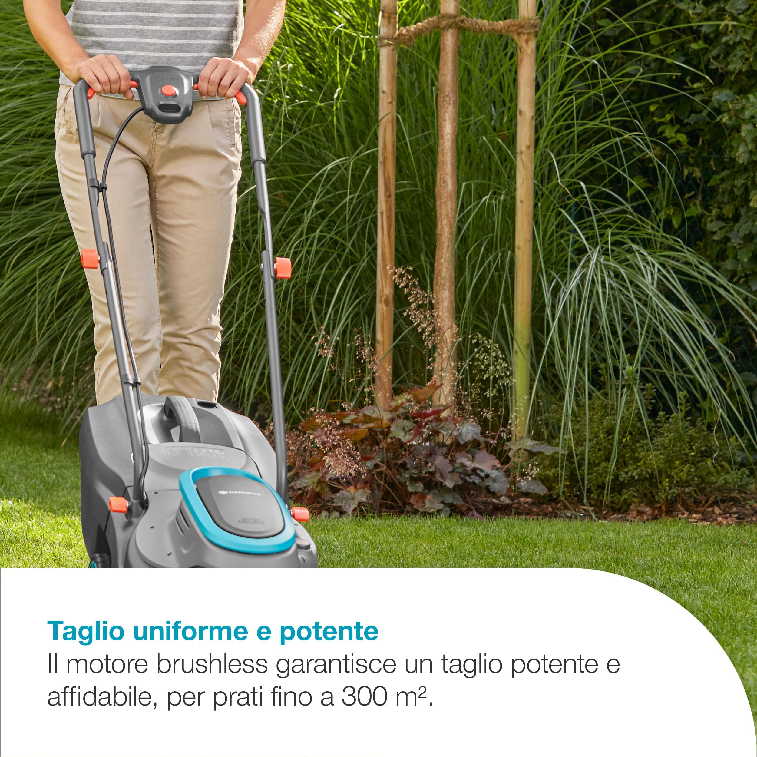 Gardena Rasaerba A Batteria Powermax 32/18V P4A Set Pronto All'Uso: Larghezza di taglio 32 cm, Capacità 30 l, Ergonomico, Regolazione dell'altezza, Senza fili (14632-20)
