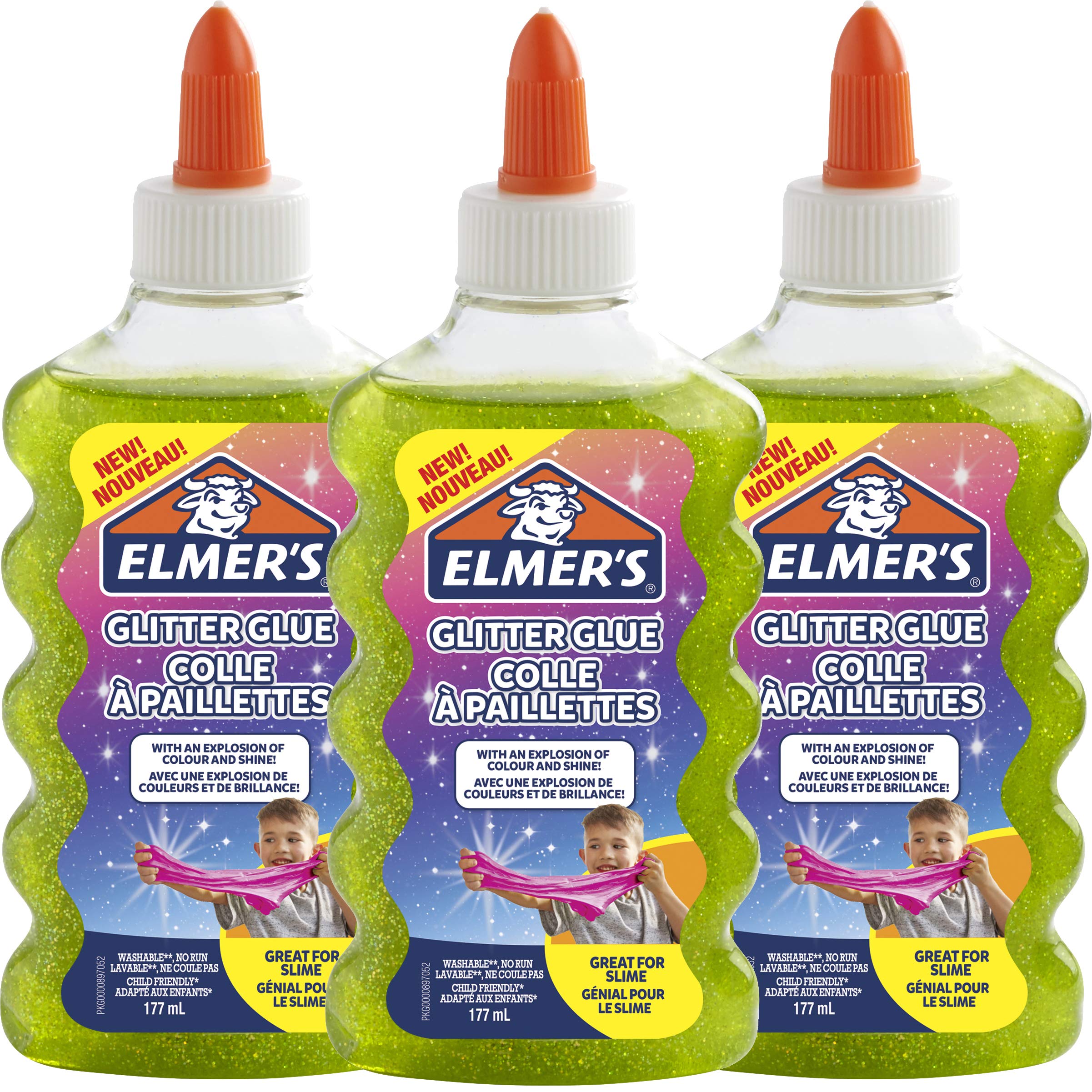 Elmer’s PVA Glitter Glue | Green | 177 ml | Washable | Great for Making Slime | 3 Count