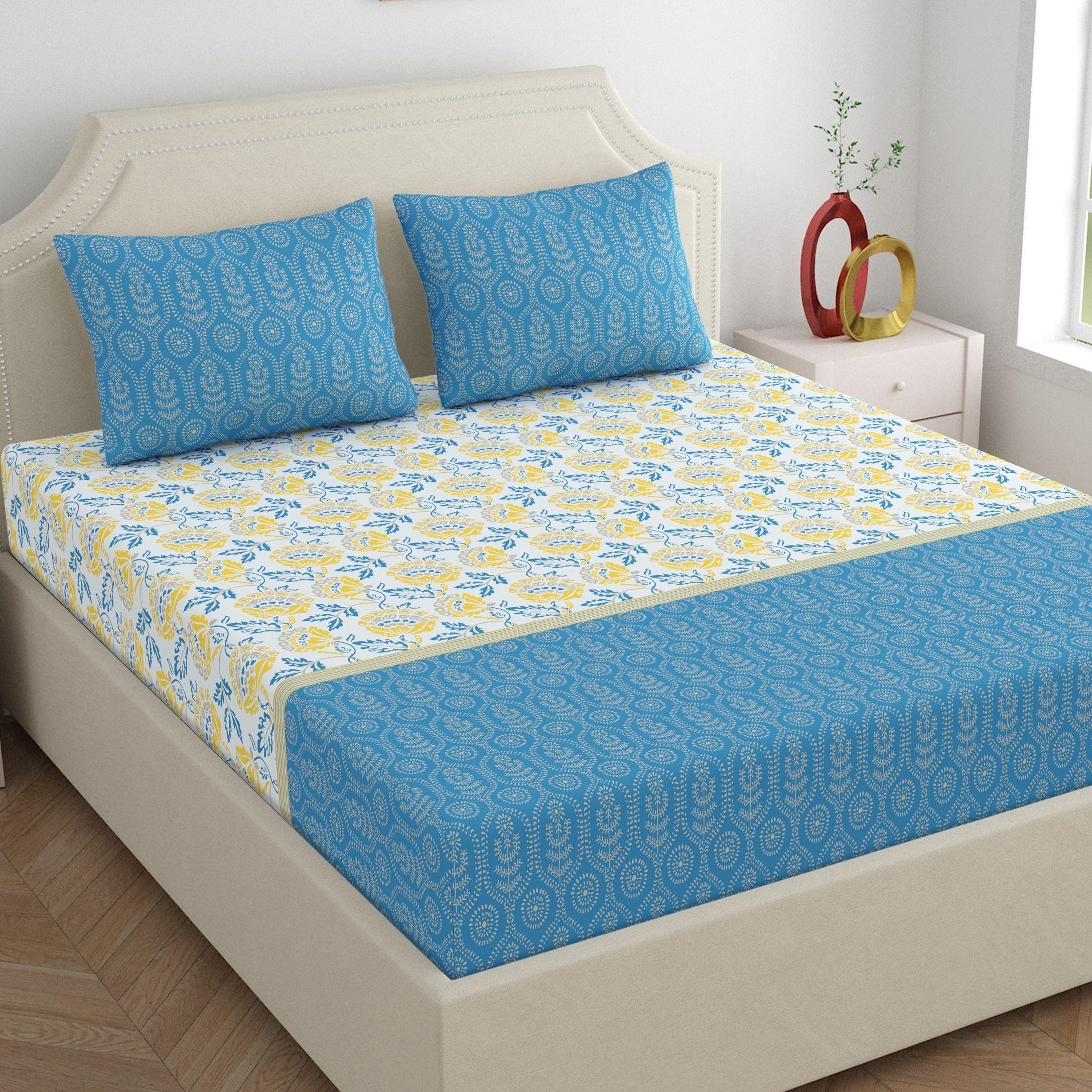 Home Ecstasy King Cotton Bedsheet Set - Light Blue -10