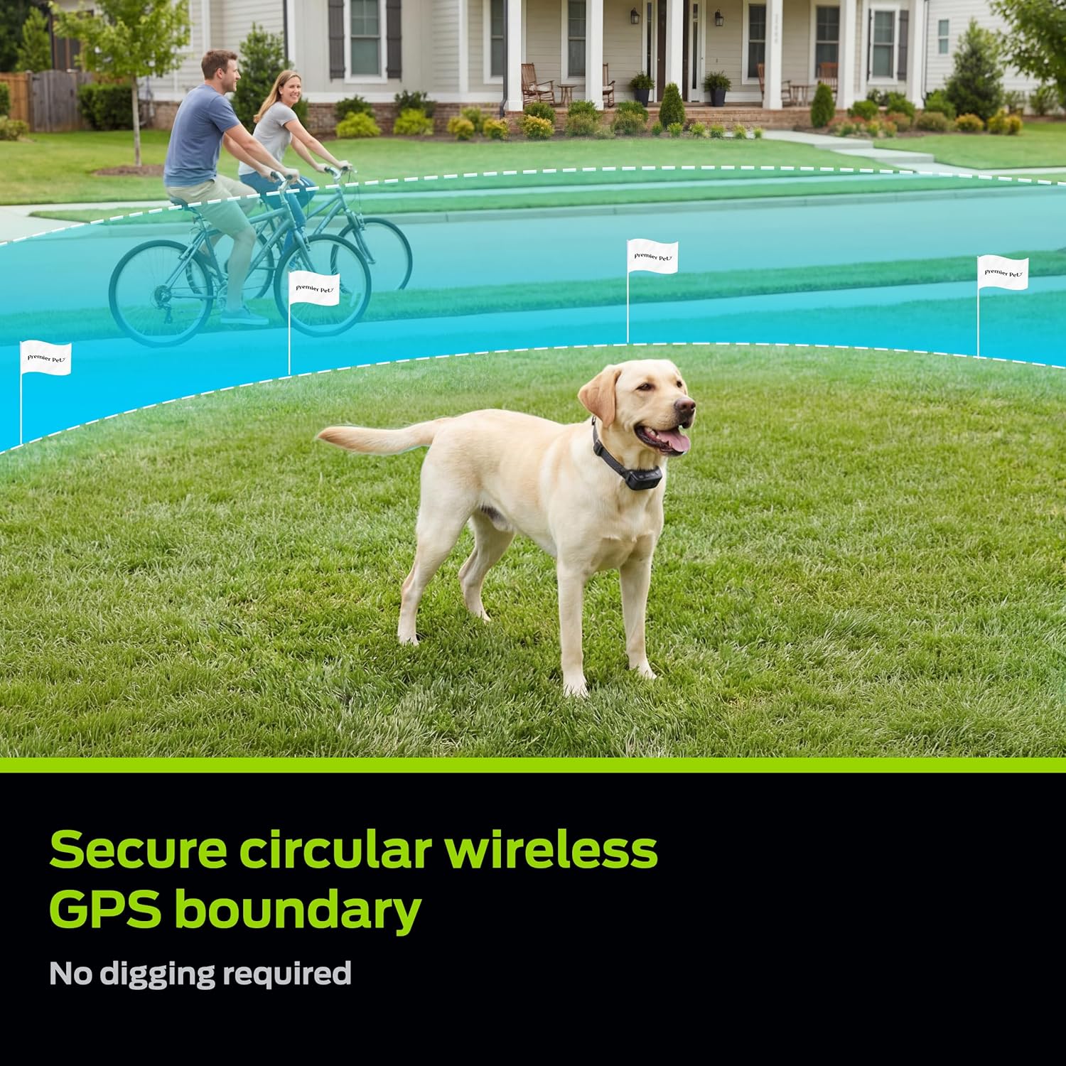 Premier Pet Wireless Dog Fence System - Adjustable Circular Boundary Up to ½ Acre - Waterproof Collar with Tone & 5 Static Levels - No Digging - Expandable to Include Multiple Dogs
