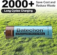 Vista 2 de Batería recargable de litio AA con cargador, paquete de 8 baterías AA de litio recargables, baja autodescarga y larga duración de hasta 2000+