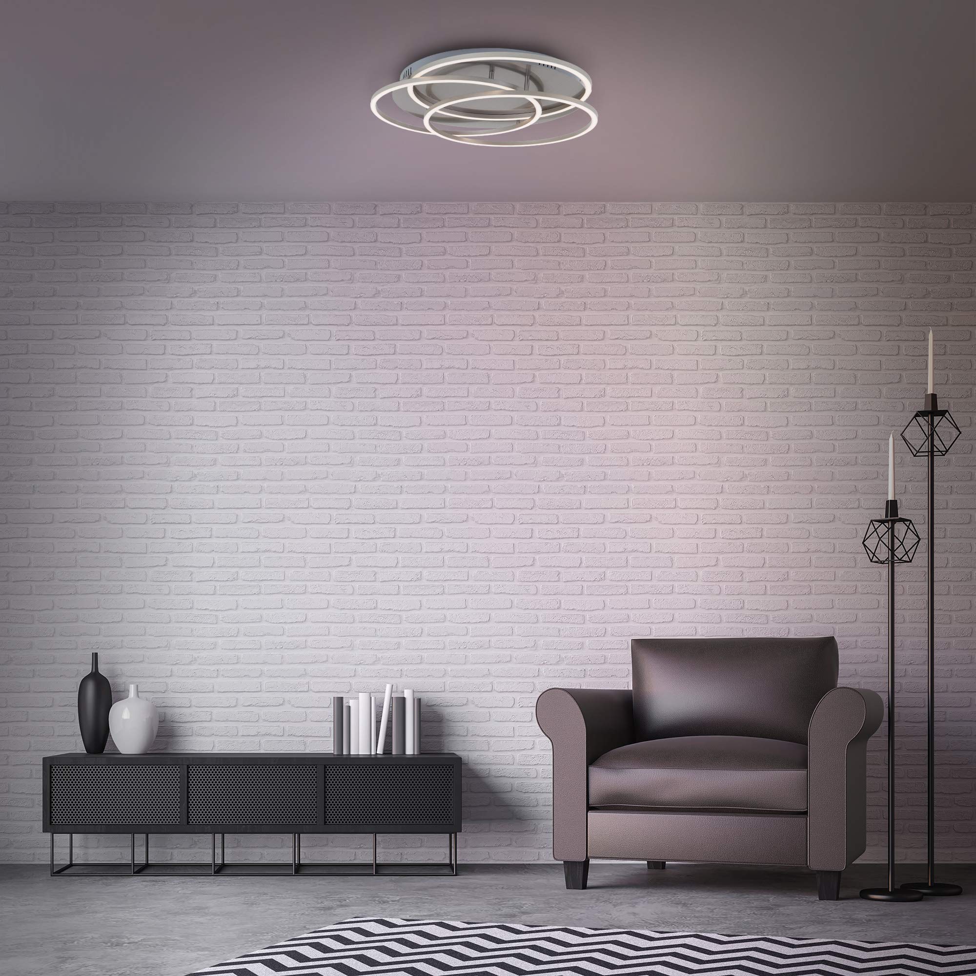 BRILONER Leuchten - LED Deckenleuchte, Deckenlampe dimmbar, inkl. Memoryfunktion, 60 Watt, 4.800 Lumen, 3.000 Kelvin, Matt-Nickel, 546x100mmm (DxH), 3248-012