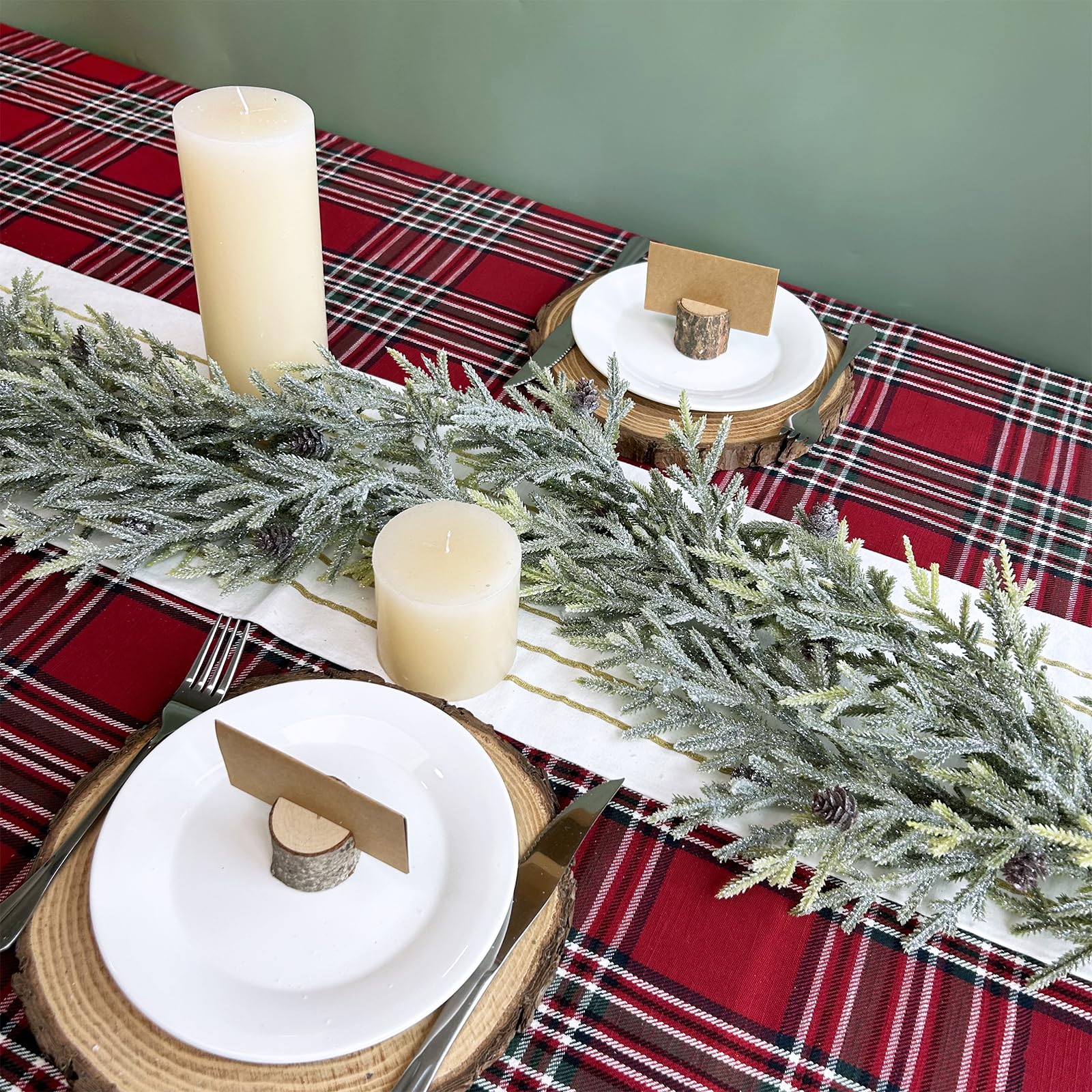 Winlyn Künstliche Weihnachtsgirlande mit Tannenzapfen, 1,8 m lang, für Weihnachten, Winter, saisonale Feiertage, Hochzeit, Tischläufer, Tafelaufsatz, Kaminbaumschmuck, 2 Stück