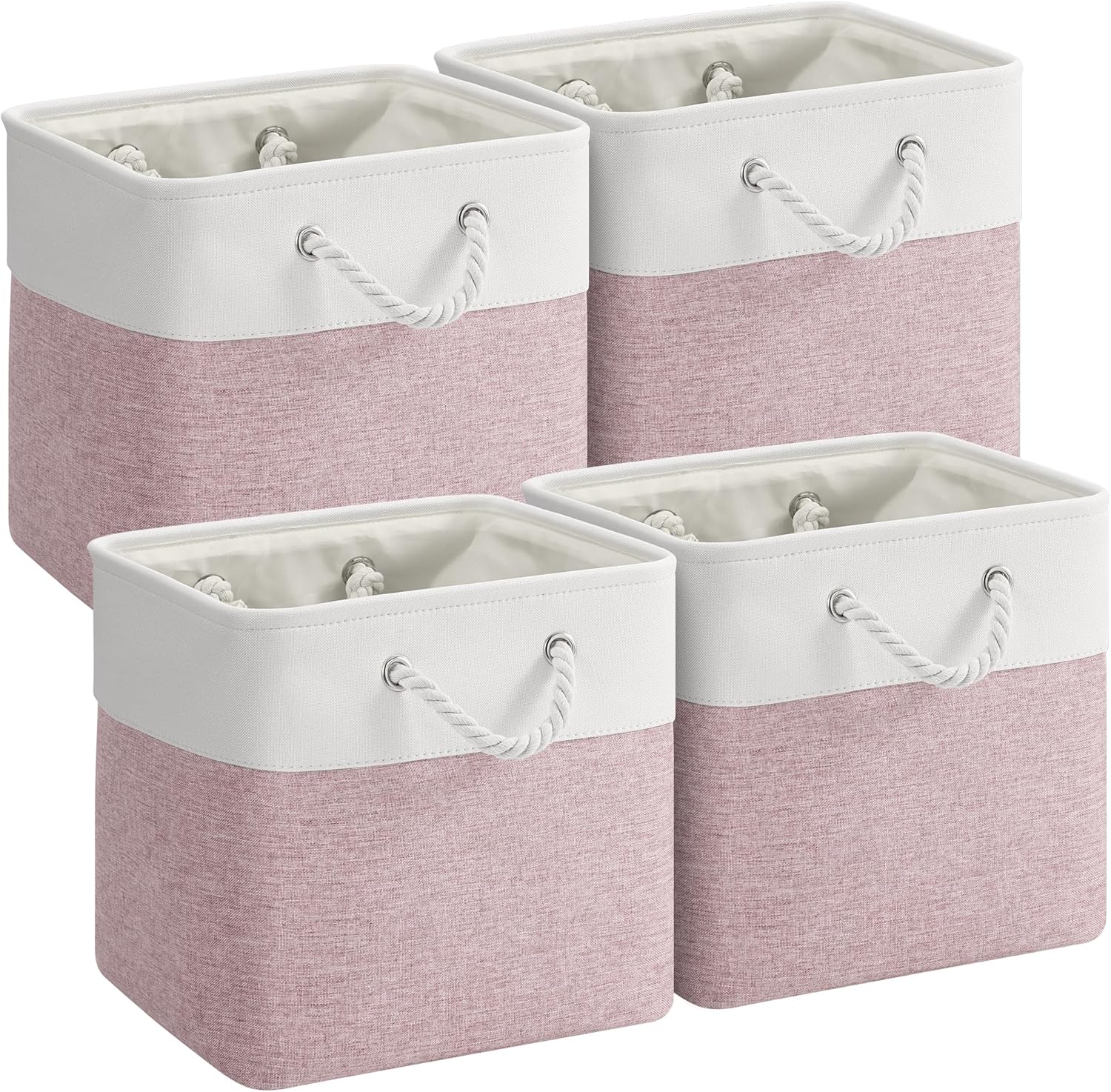 12 x 12 Inch Cube Storage Bins, 4 Pack Fabric Storage Basket with Handles, Foldable Boxes Organizer for Shelf Baskets for Home, Clothes, Toys (White/Pink)