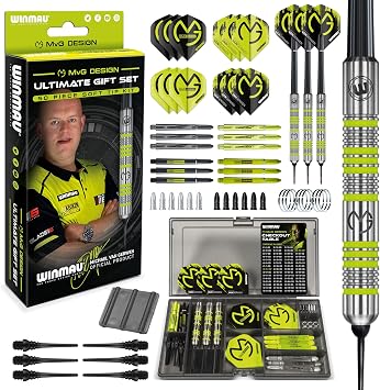 Winmau - Professional Player - Michael Van Gerwen MvG Gift Set - 50 Piece Professional Darts Set - Includes 4 Sets of Stems, 4 Sets of Flights and Accessories - 18g Soft Tip or 20g Steel Tip Dart
