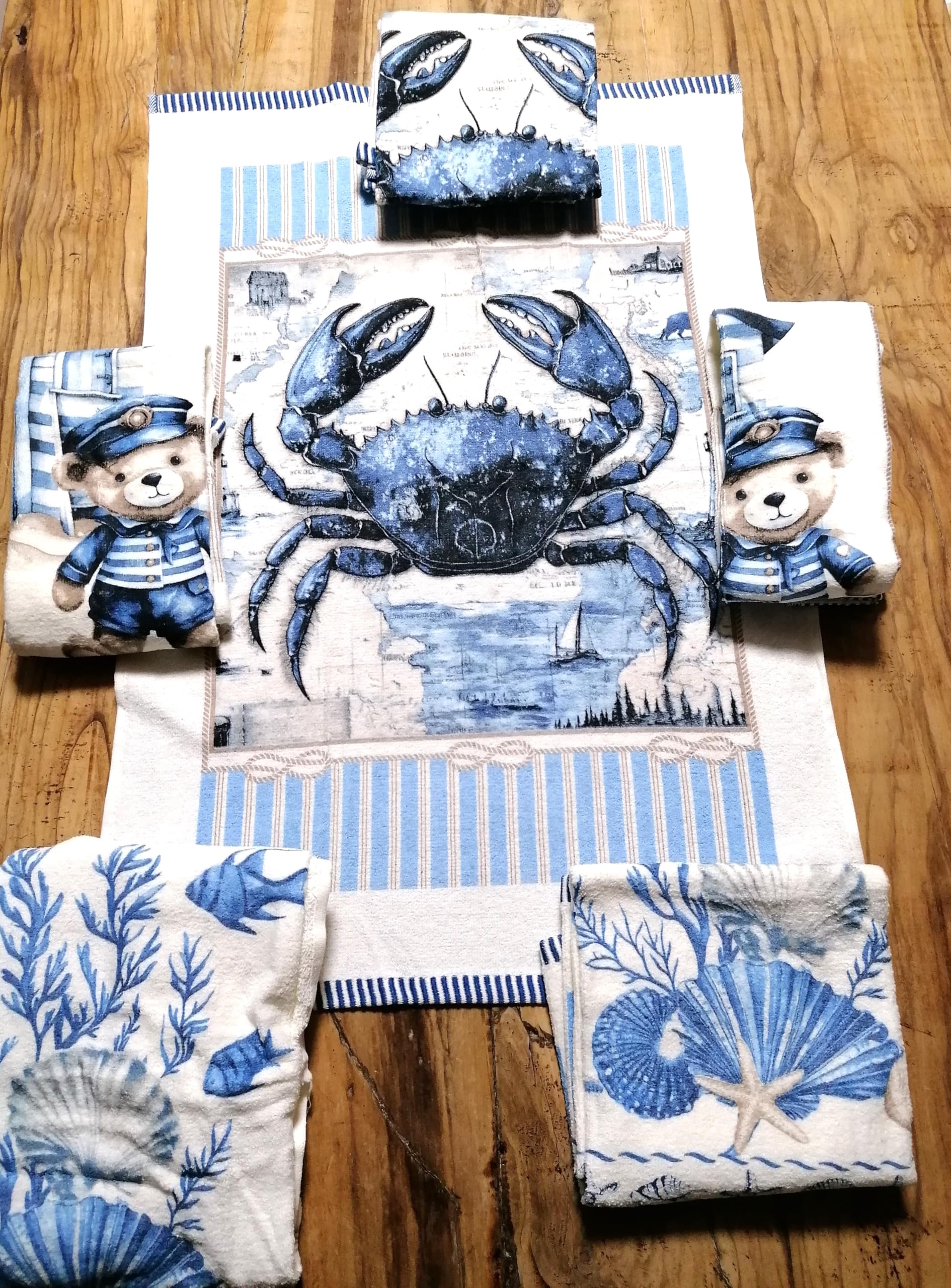 NOVITA!!!! Strofinacci in Spugna di COTONE 100% COUNTRI Fantasia MARE pezzi 6 mis.50x70cm.CON PASSANTE FACILE da APPENDERE !!!!
