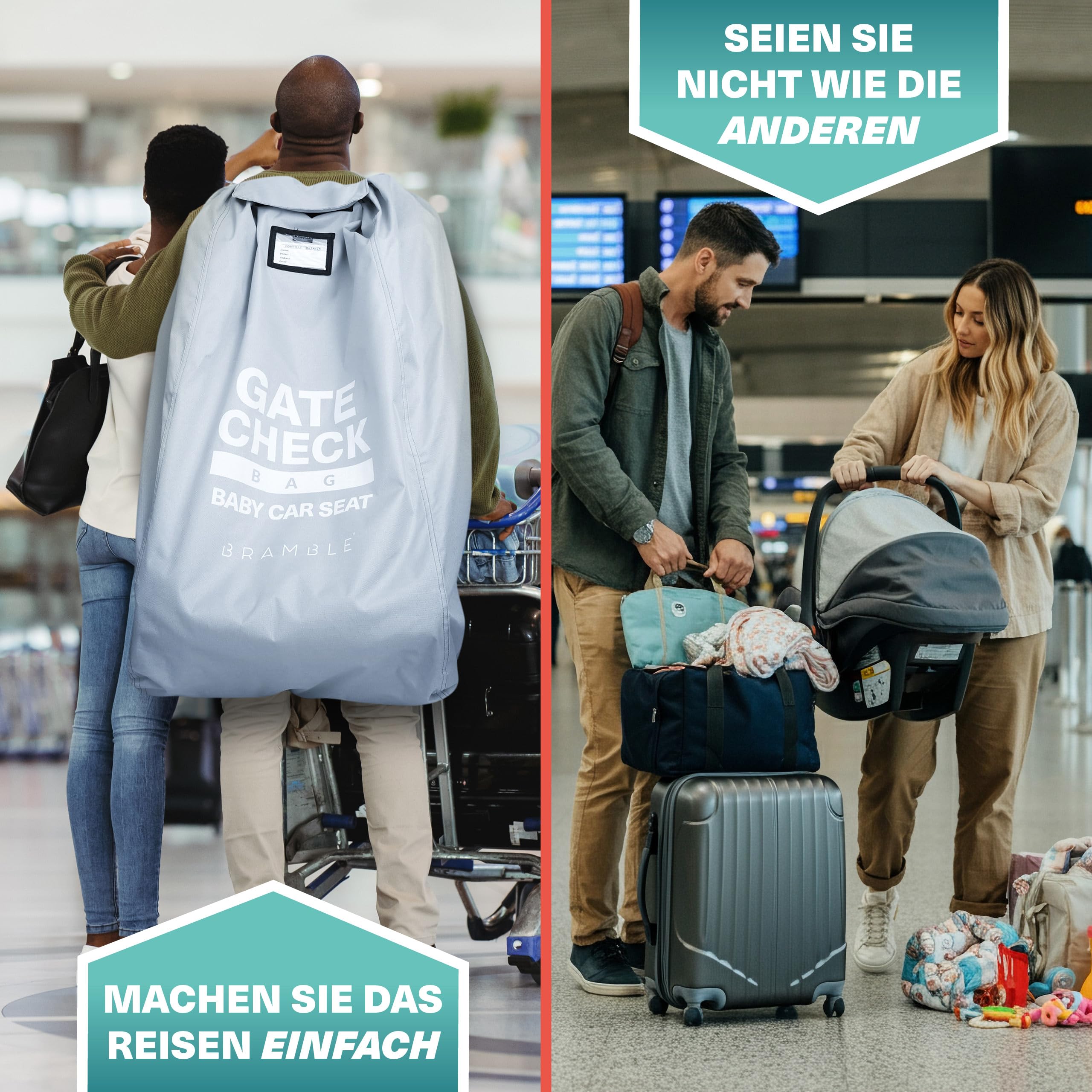 Bramble – Reisetasche für Autositze zum Einchecken am Flugzeuggate – Autositzbezug für Reisen am Flughafen – Wasserabweisende, schützende Transporttasche (Grau)
