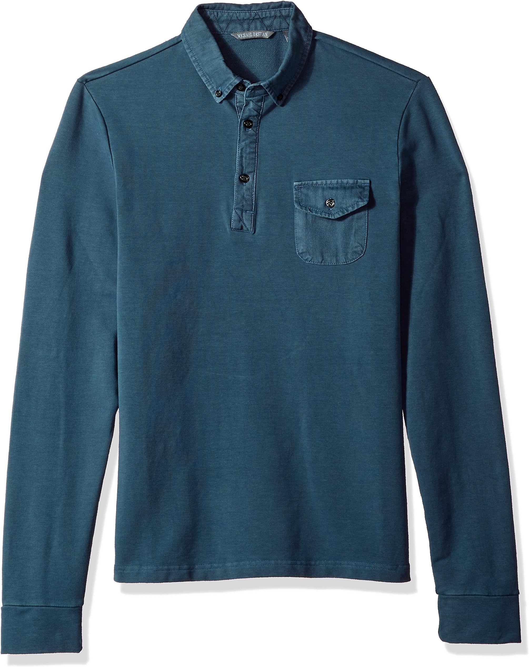 Men's Long Sleeve Pigment Garment Dyed French Terry Stretch Polo, Storm, Extra Large