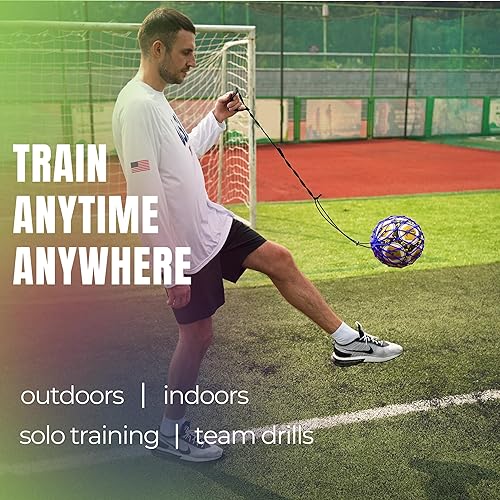 Miniatura 5 de PodiuMax Mango de entrenador de fútbol individual con nuevo diseño de red bloqueada de bola, pelota de fútbol elástica para entrenamiento de
