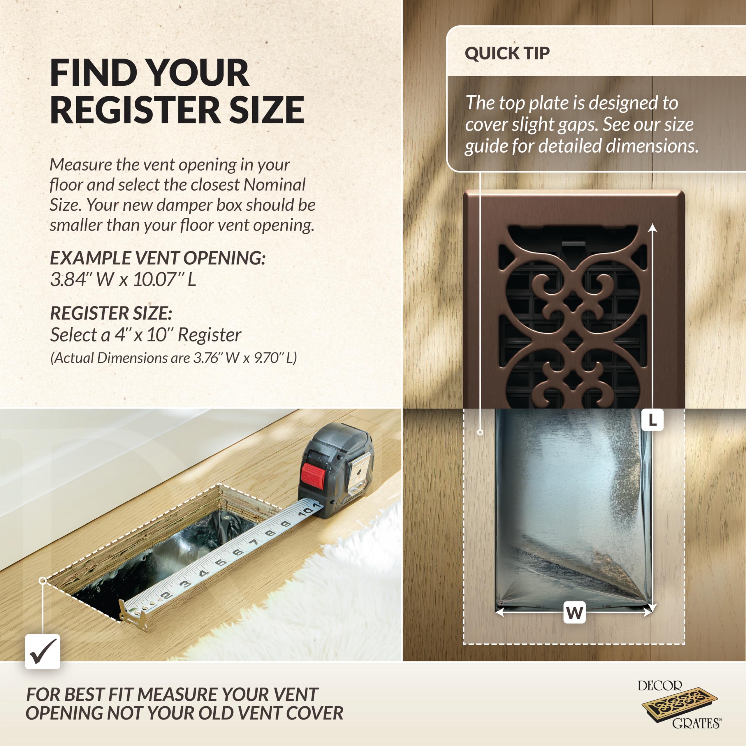 Decor Grates SPH410-RB Floor Register, 4x10, Rubbed Bronze Finish