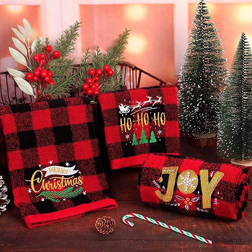 Miniatura 4 de MCEAST Paquete de 3 toallas de mano navideñas de gran tamaño de 25 x 14 pulgadas, toallas de cocina de Navidad 100% algodón, toallas decorativas
