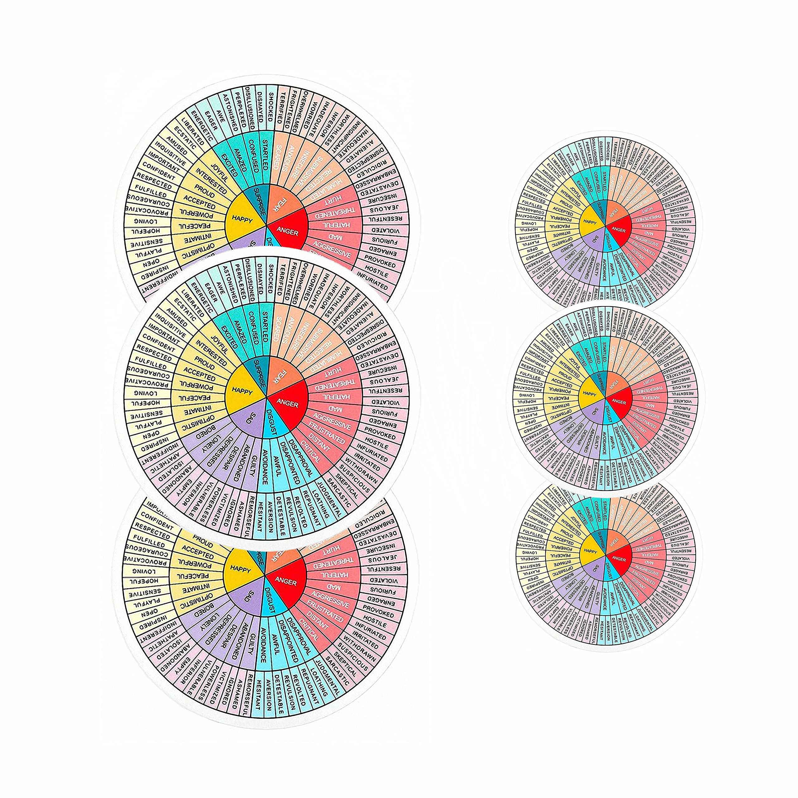 6 Pieces Feelings Wheel Vinyl Sticker 6 Inches 3.2 Inches Emotion Decal Mental Color School Chart for Psychotherapy Counselor Social Worker Car Class Skateboard Laptop Cabinets Fridge