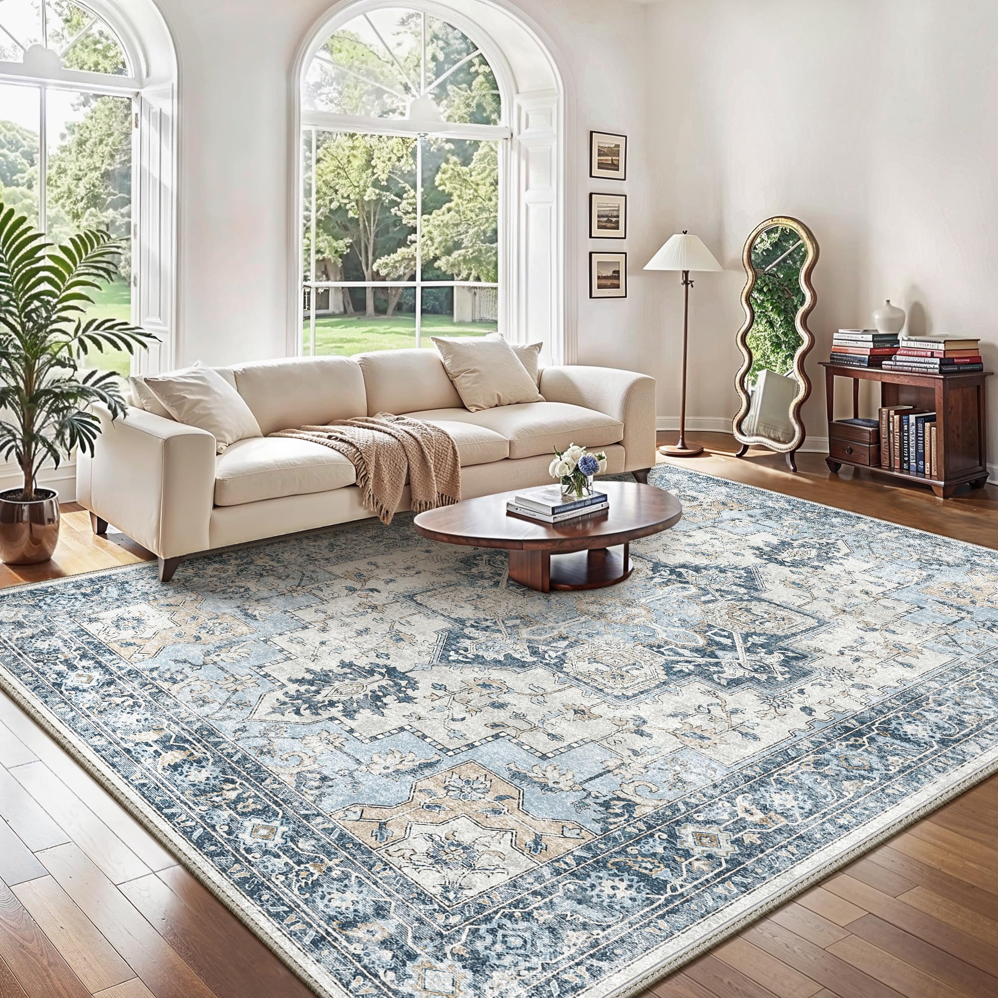GENIMO Machine Washable Rugs Living Room, 160x230cm, Vintage Rug, Boho Area Rugs, Non-Slip Carpet, Low Pile, Non-Shedding, Traditional Oriental Printed Design, Dining Room, Home Office, Bedroom — image 1