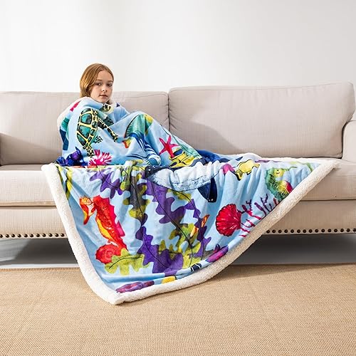 Miniatura 2 de COSUSKET Manta para niños Sherpa de 50 x 60 pulgadas, manta de mundo submarino, manta de franela de felpa supersuave y mullida, regalos para niñas