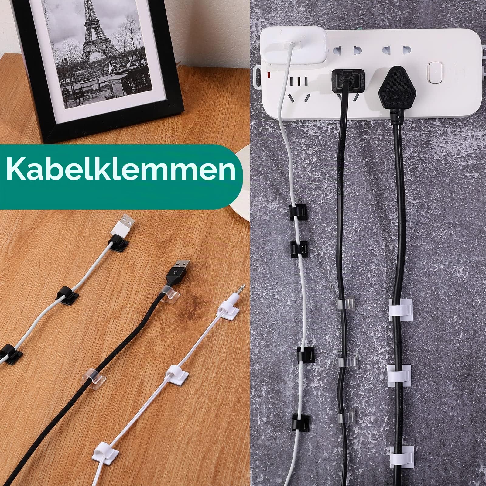60 Stück Mini Kabelclips Selbstklebende Kabelklemmen Kabel Organizer Clips Außen Kabelhalter Kabel Management Lichterkette Befestigung für Zuhause Büro Auto Tisch (Klar, M)
