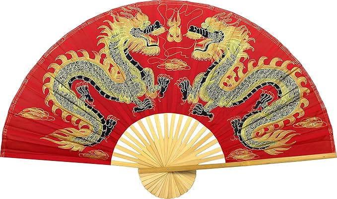Large 60 Folding Wall Fan -- Fiery Dragons -- Original Hand-painted