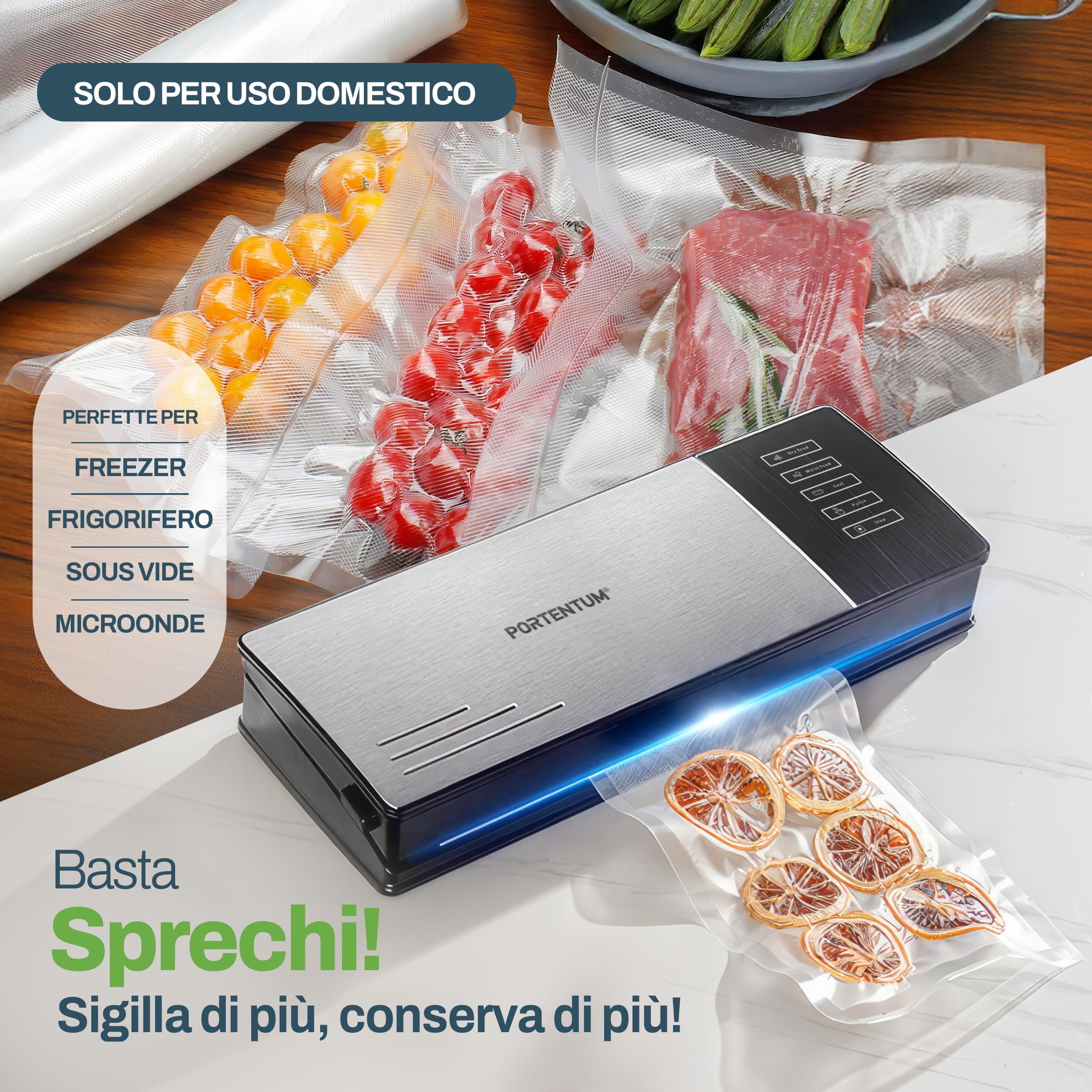 PORTENTUM Sacchetti Sottovuoto Alimneti, 3 rotoli 20 x 300 cm (totale 9 m) Sacchi commerciali per conservazione alimenti e cottura Sous Vide