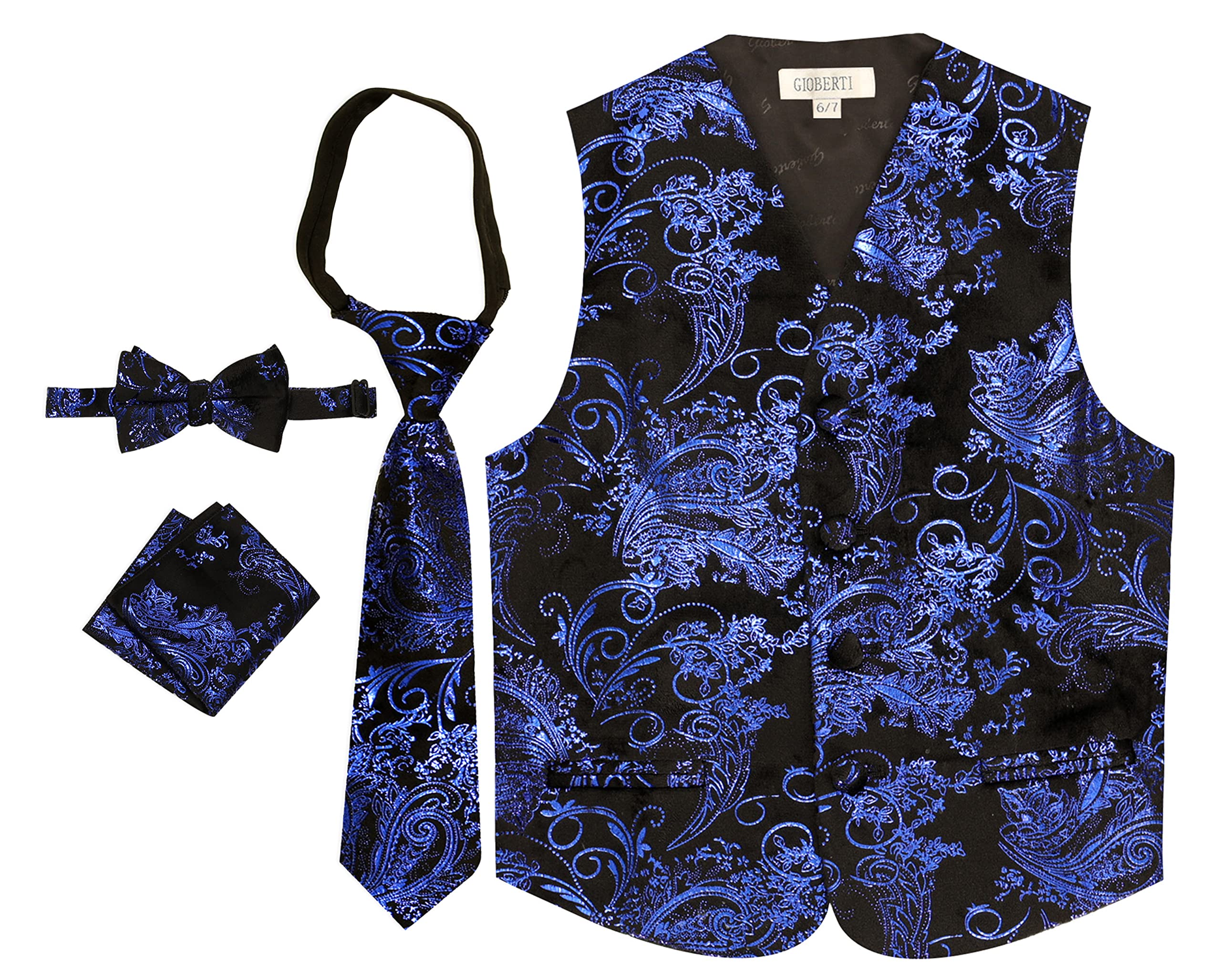 Gioberti Kids and Boys 4pc Paisley Vest Set - Vest, Bowtie, Tie, Pocket Square