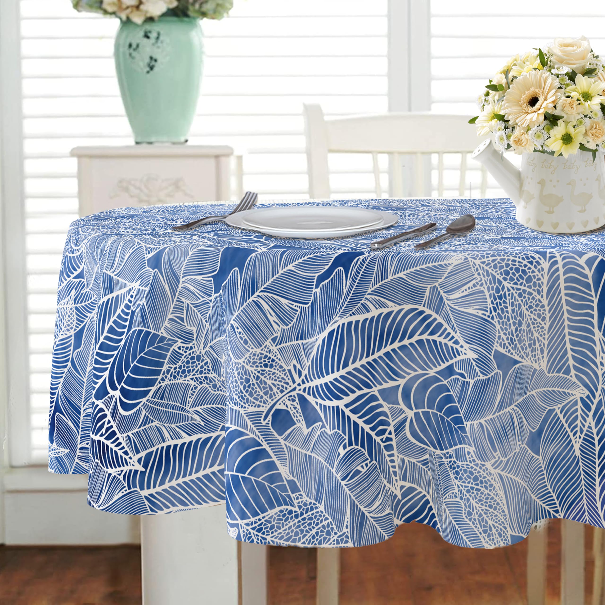 Yighty Oval Blue and White Tablecloth 60x84inch - Image 2