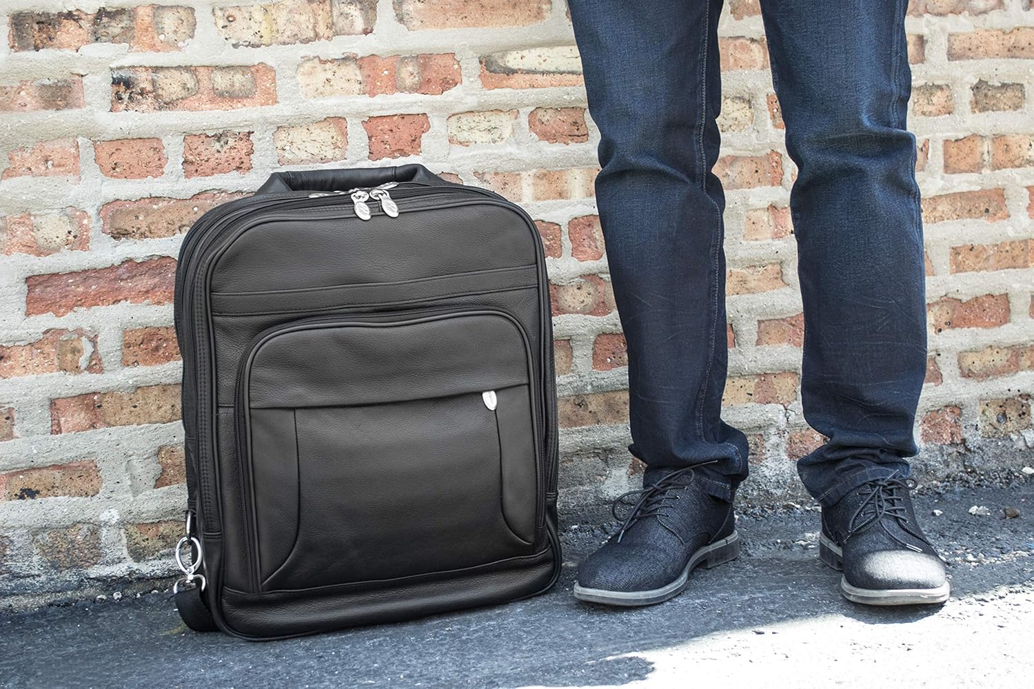 40% Off Discount McKlein, I Series, Wicker Park, Full Grain Cashmere Napa Leather, 17 Leather Patented Detachable -Wheeled Three-Way Laptop Backpack Briefcase, Black (47195)