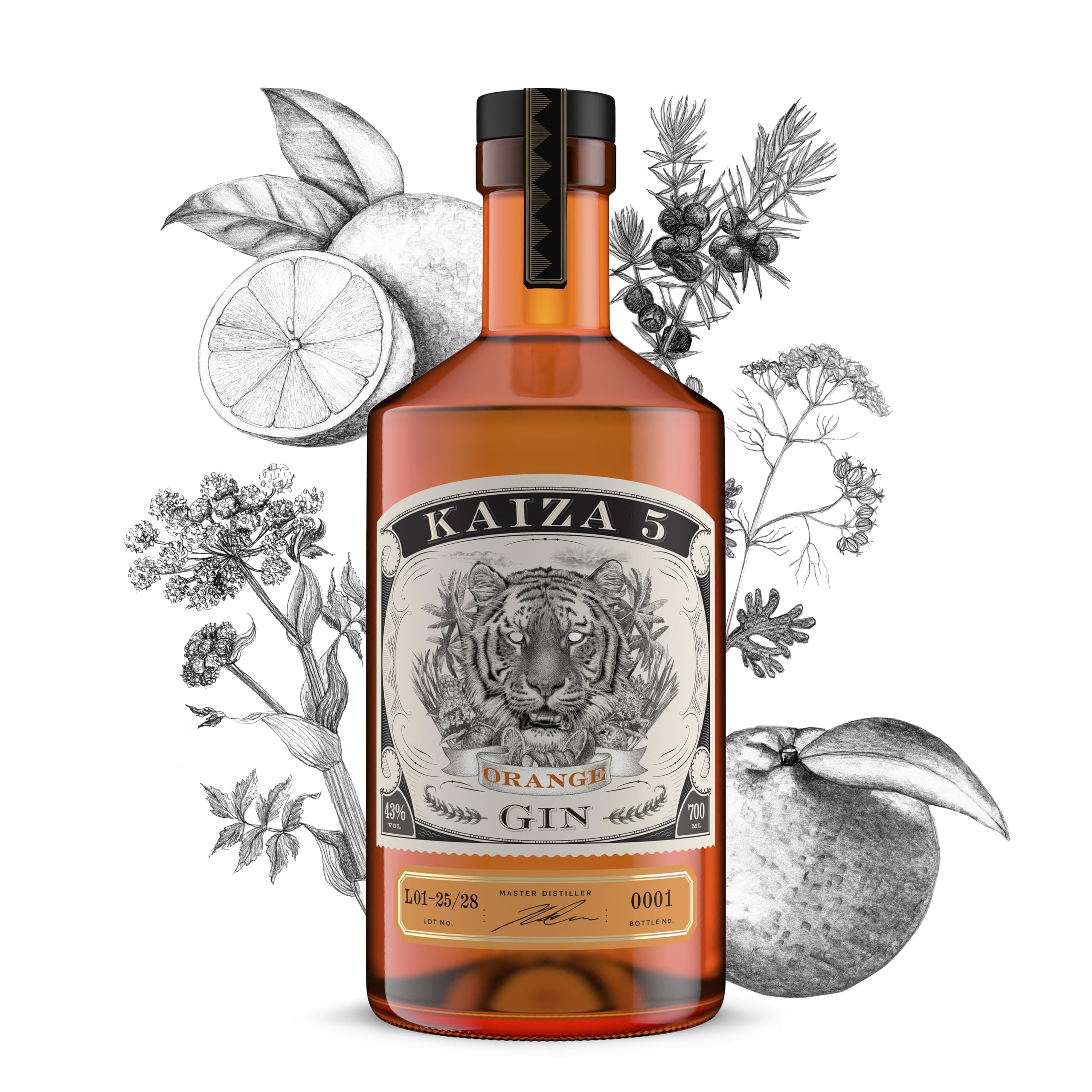 KAIZA 5 ORANGE GIN - 0,7 l - 43% | Spritzlebendige Gin-Kreation aus Kapstadt | spritzig – prickelnd – sanft mit Orange, Zitrone und Wacholder