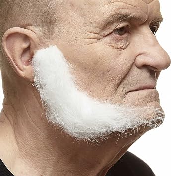 Mustaches Realistic, L Shaped Fake Mutton Chops Sideburns, White