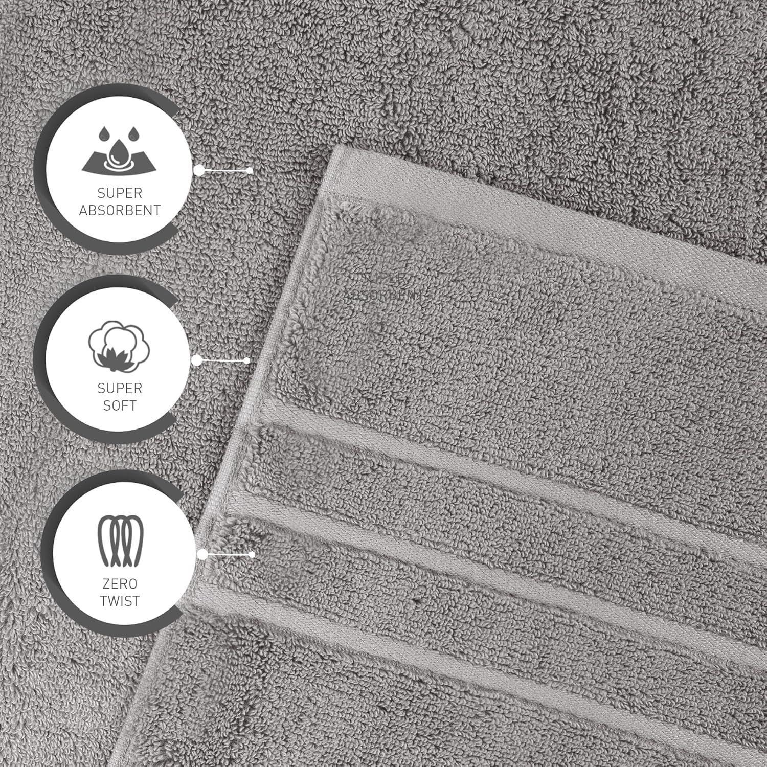 TRIDENT Eco Twist 2 Pc Bath Towel Set, 2 Bath Towels 30x58 Inch, Cotton and Viscose from Bamboo Towel, Plush, Absorbent, Zero Twist Bathroom Towels Set, Charcoal Grey - Image 4