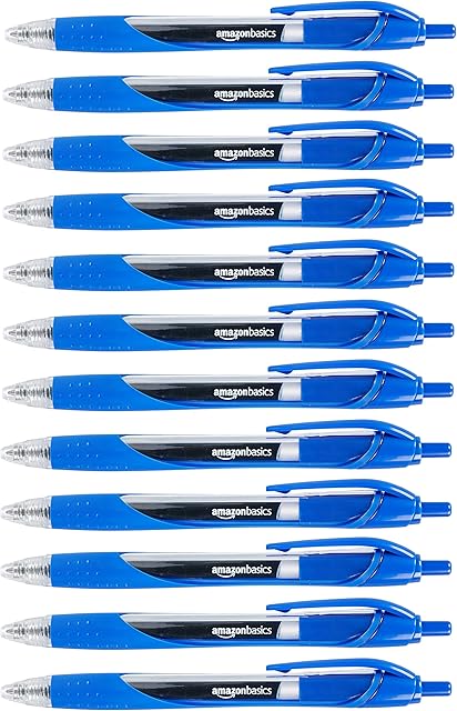 Amazon Basics Retractable Gel Ink Pens - Fine Point, Blue,12 Count (Pack of 1)