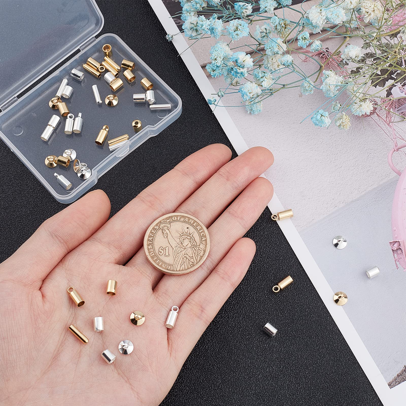 SUNNYCLUE Kordel-Endkappen Set – 18 Stück In 3 Farben (Schwarz, Silber, Gold) Für Schmuck & DIY