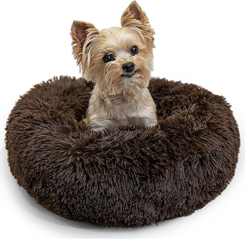 Best Friends by Sheri - The Original Calming Donut - Cama calmante en forma de dona para perros y gatos - Pelo largo, marrón oscuro, XS, 18 x 18