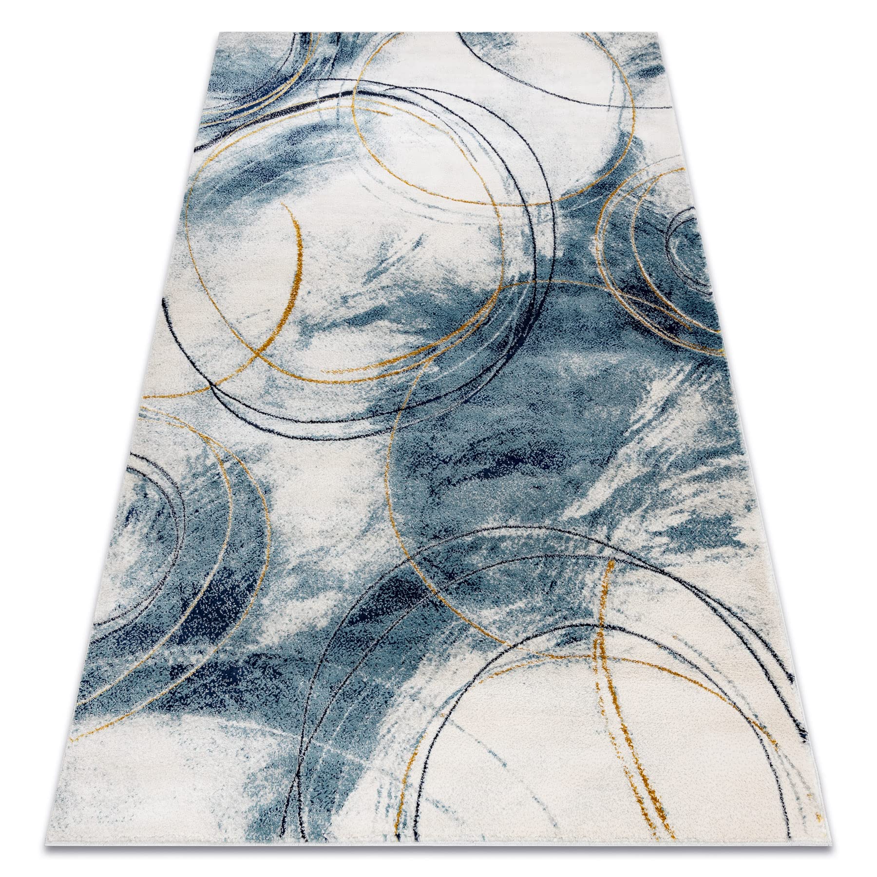 Exclusiva EMERALD Alfombra glamour, elegante círculos azul / oro 120x170 cm