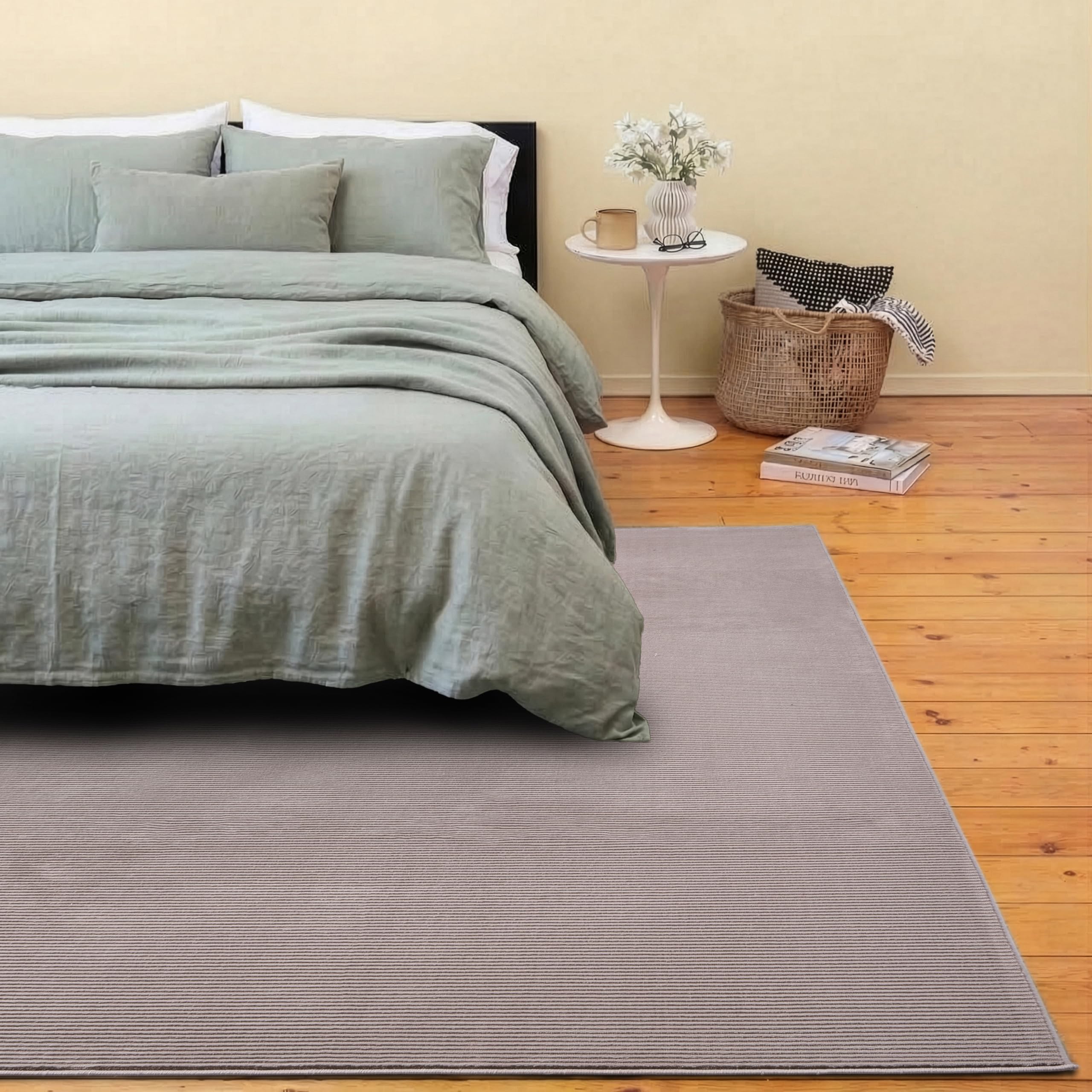 Revival Rugs Stripe 8'x10' Area Rugs for Living Room Bedroom Dining Room - Washable, 100% Recycled, Oeko-TEX Certified, Modern, Medium Pile, Taupe