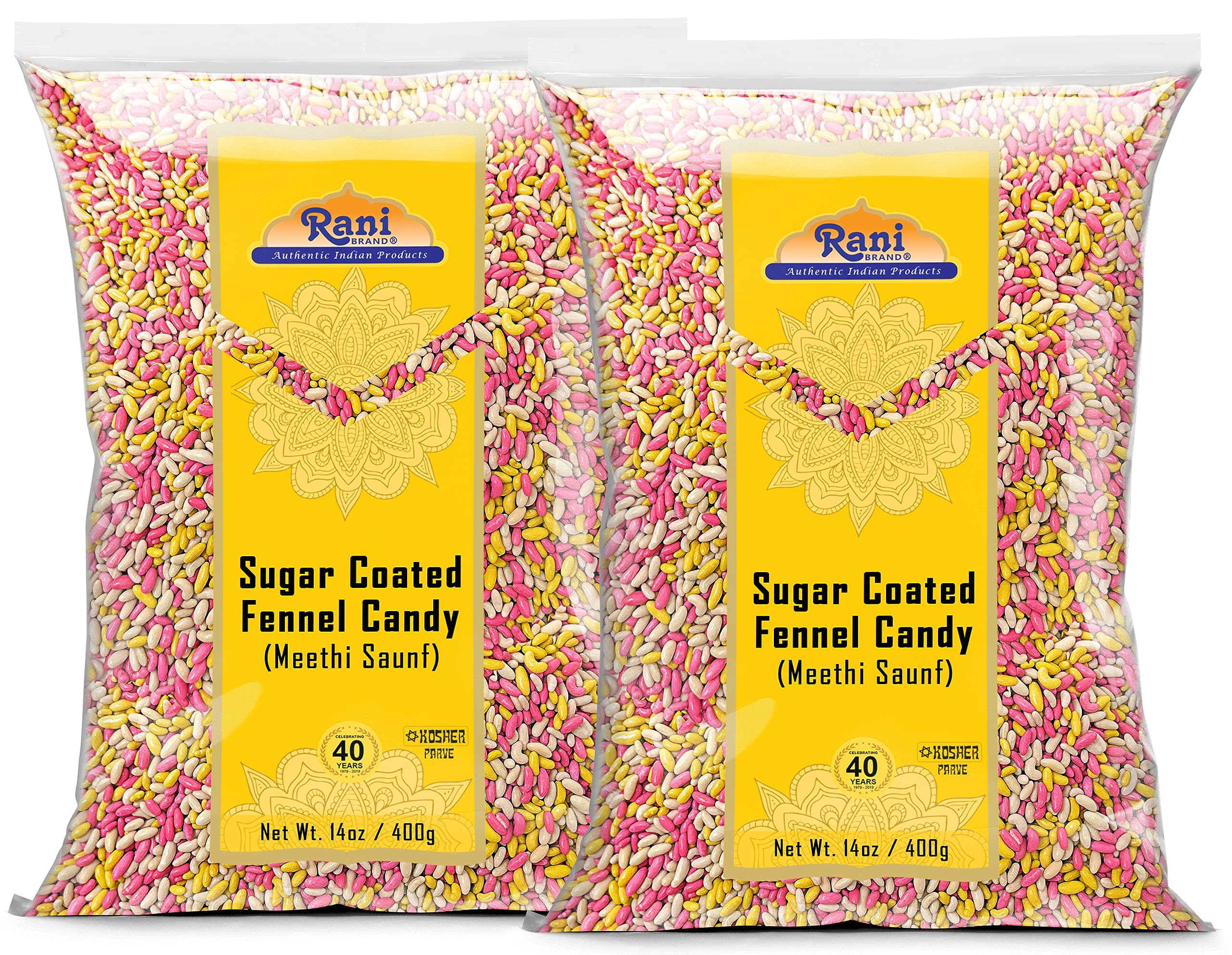Rani Sugar Coated Fennel Candy 14oz (400g) - [Pack of 2 / 800g 28oz total] ~ Indian After Meal Digestive Treat | Vegan | Gluten Friendly | NON-GMO | Indian Origin