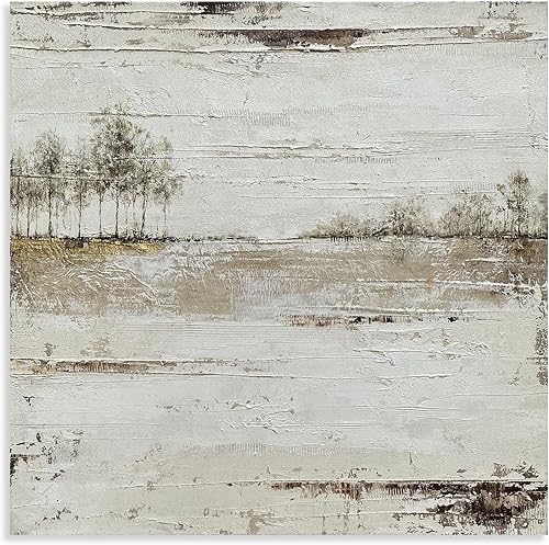 Miniatura 3 de Yihui Arts Arte de pared de árbol rústico de granja, pintura de paisaje pintada a mano con detalles de lámina dorada y lienzo cuadrado texturizado,