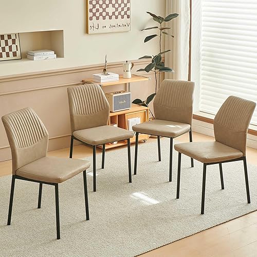 Juego de 4 sillas de comedor, asientos de piel sintética con patas de metal negro, juego de 4 sillas impermeables para cocina y comedor, montaje en