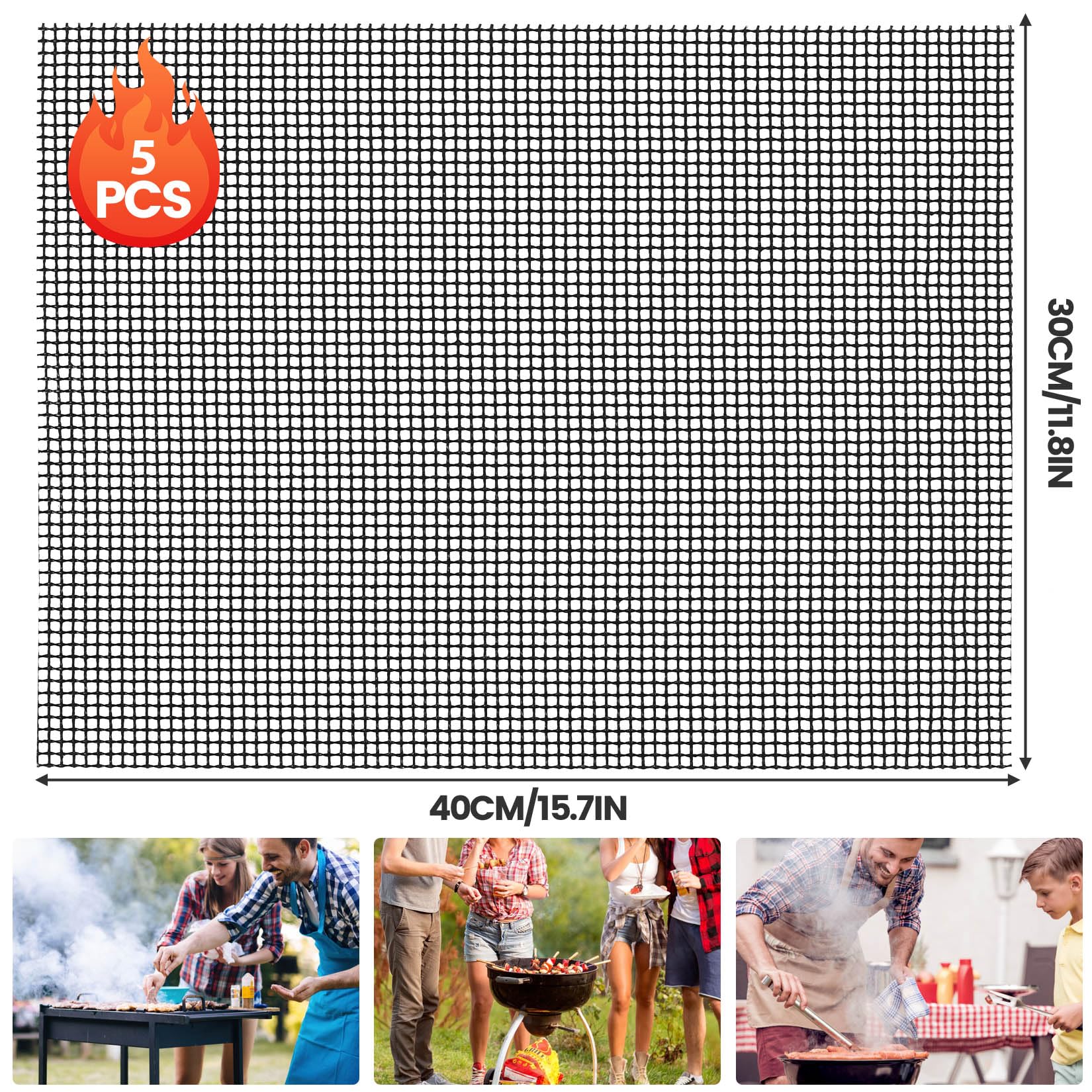 Tapis de Cuisson Barbecue Antiadhésif Réutilisable 40 x 30 cm
