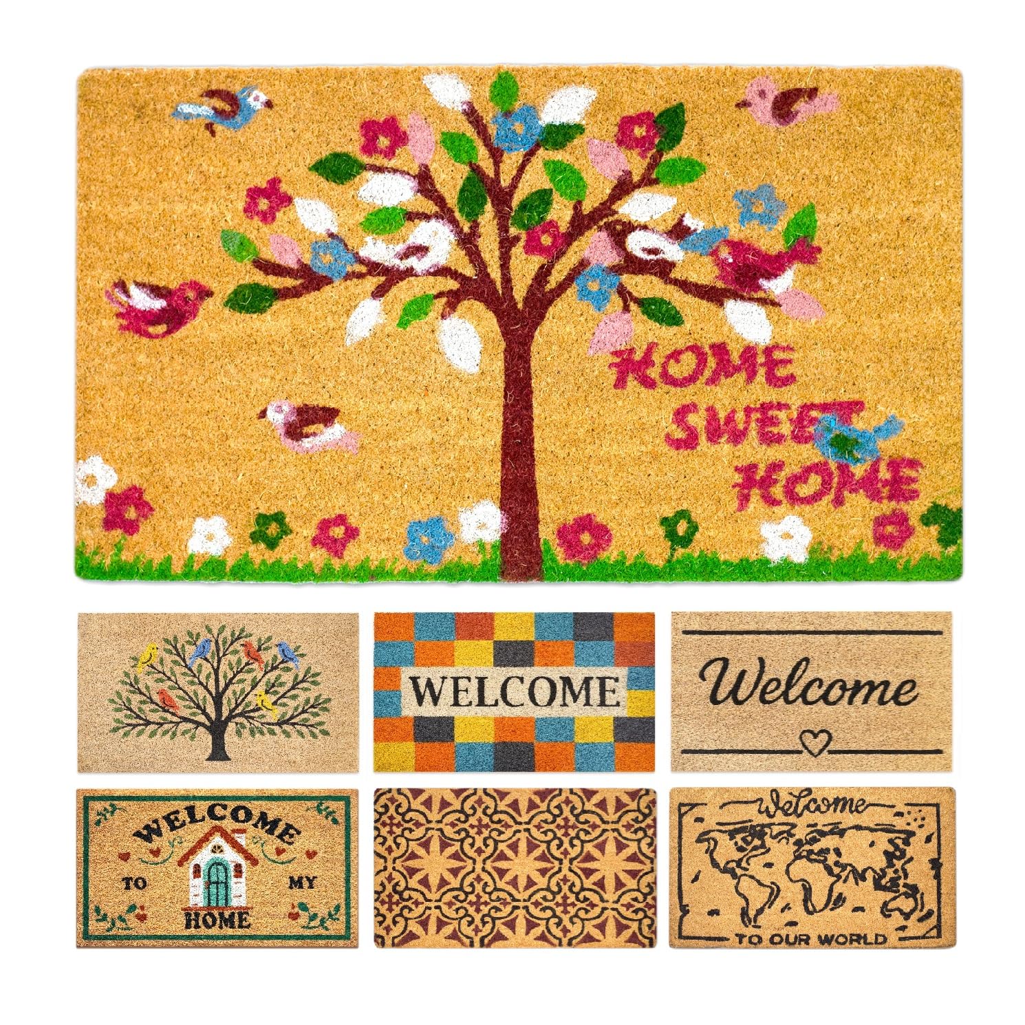 Coconut Doormat – Coloured Tree – 40 x 70 cm – Door Mat Outdoor and Indoor – Door Mats Front Door – Door Mat Outdoor – Door Mats – Coconut Mat Doormat